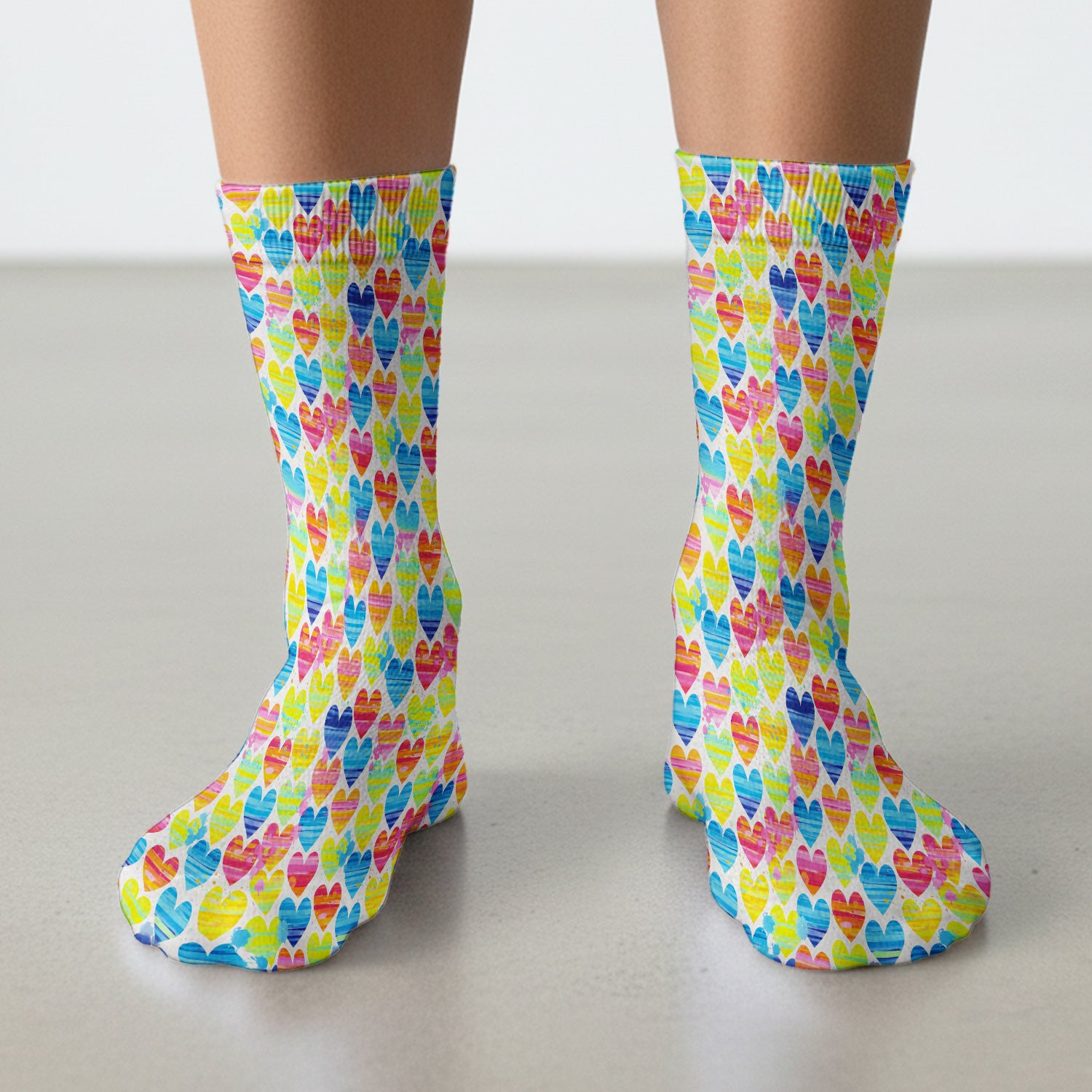 Bright Multicolor Rainbow Heart All Over Print Pattern Socks, Breathable Fabrics Medical Uniform