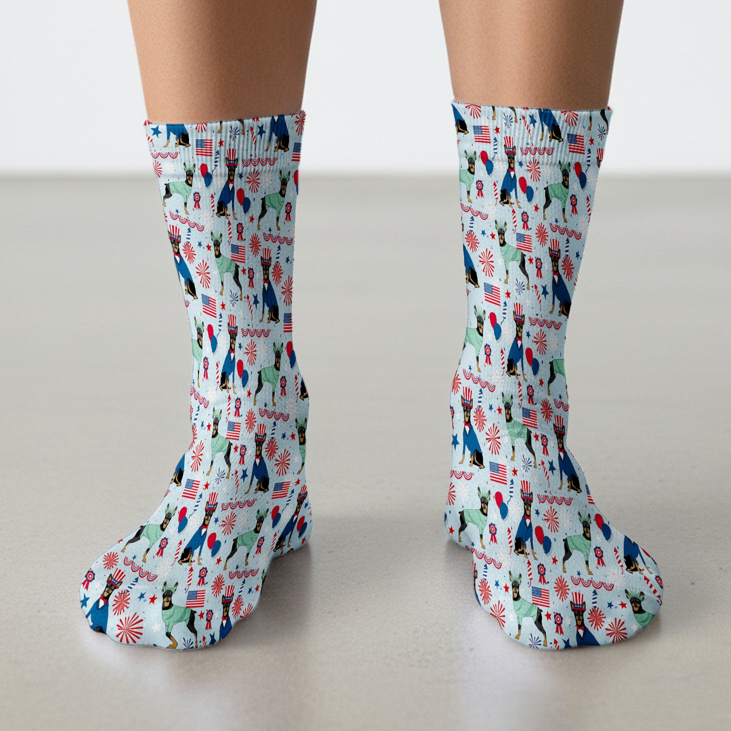 Patriotic Doberman Liberty Fireworks Pattern Socks, Adult Socks for Men and Women