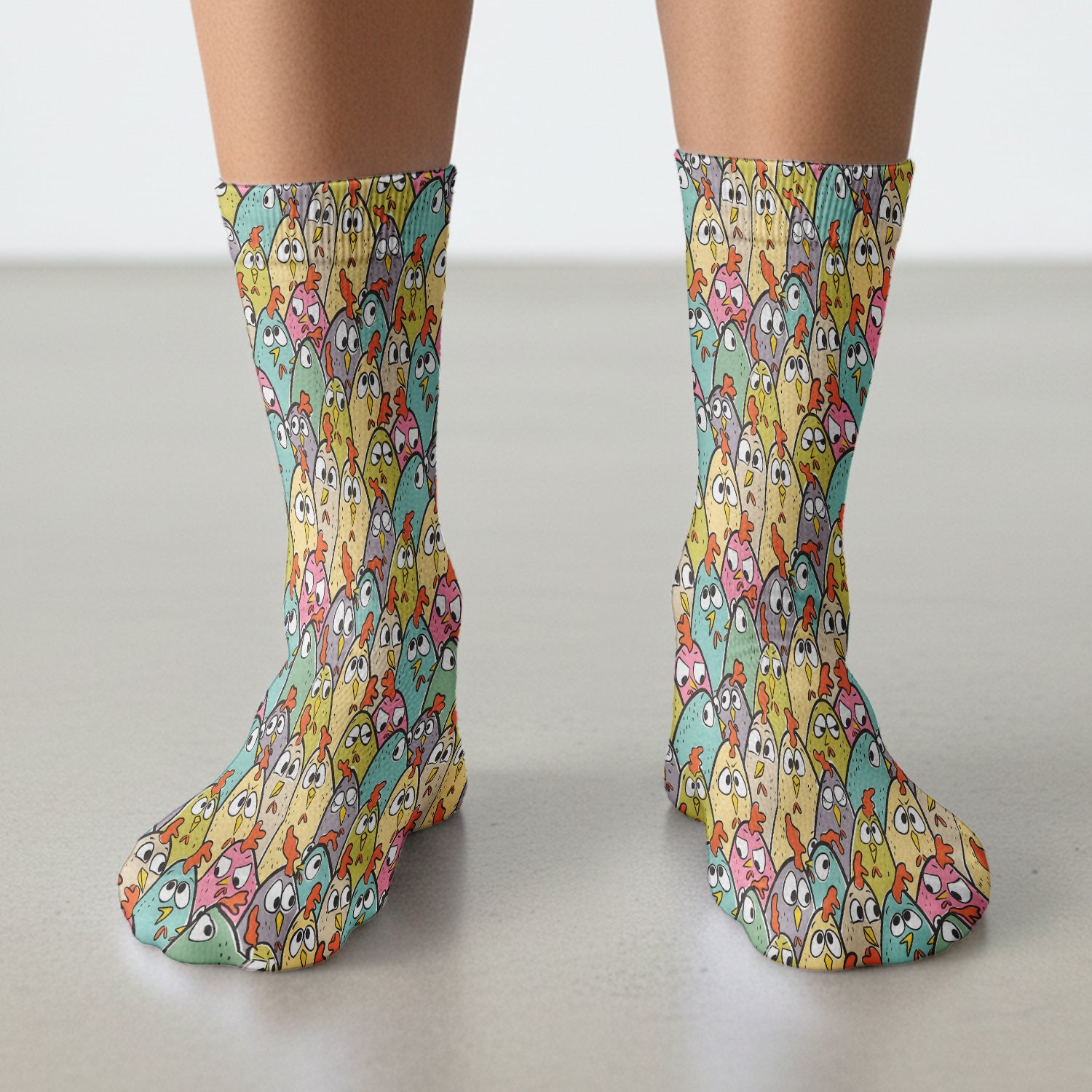 Funny Cartoon Chicken Crowd Pattern Socks, Socks for Nurse Doctor