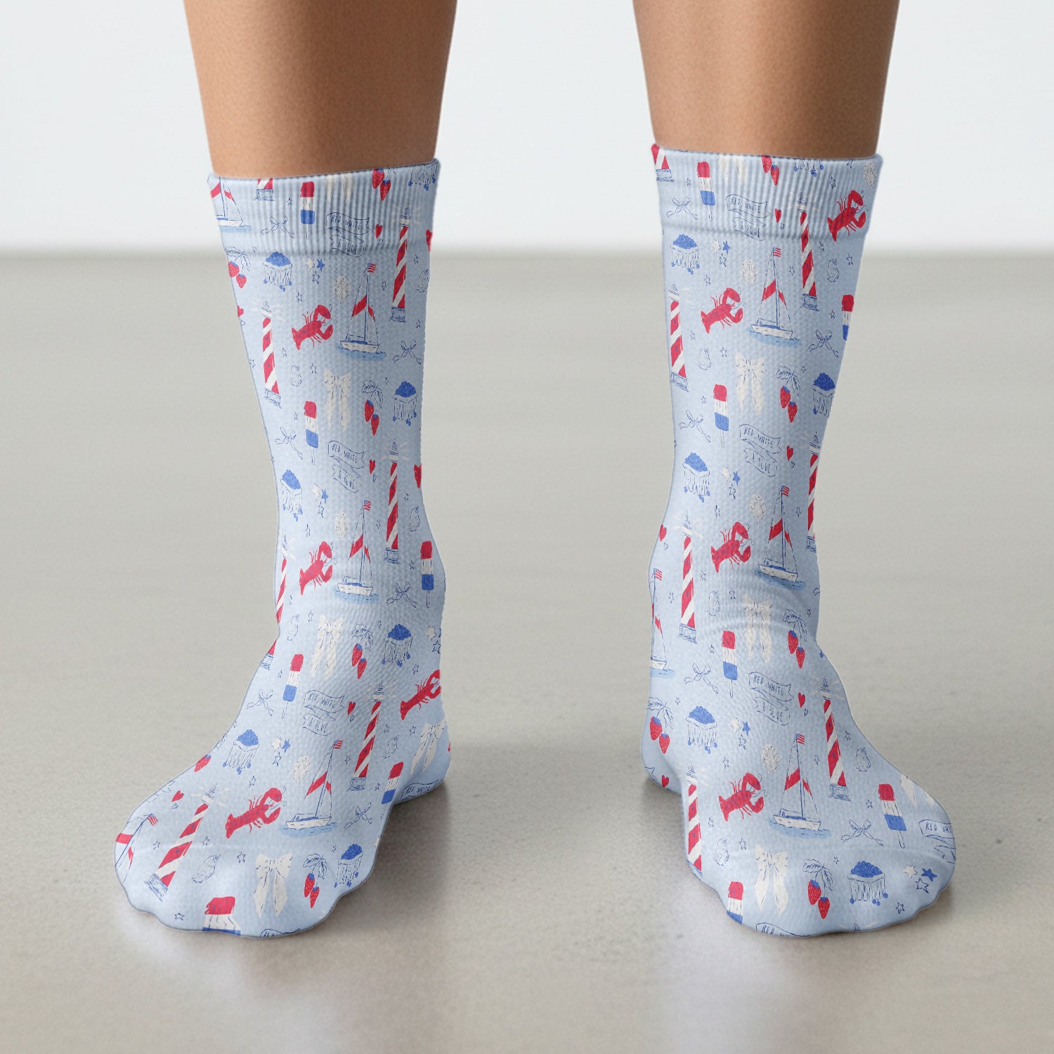 Lobster Lighthouse Sailboat Pattern Socks, Adult Socks for Men and Women
