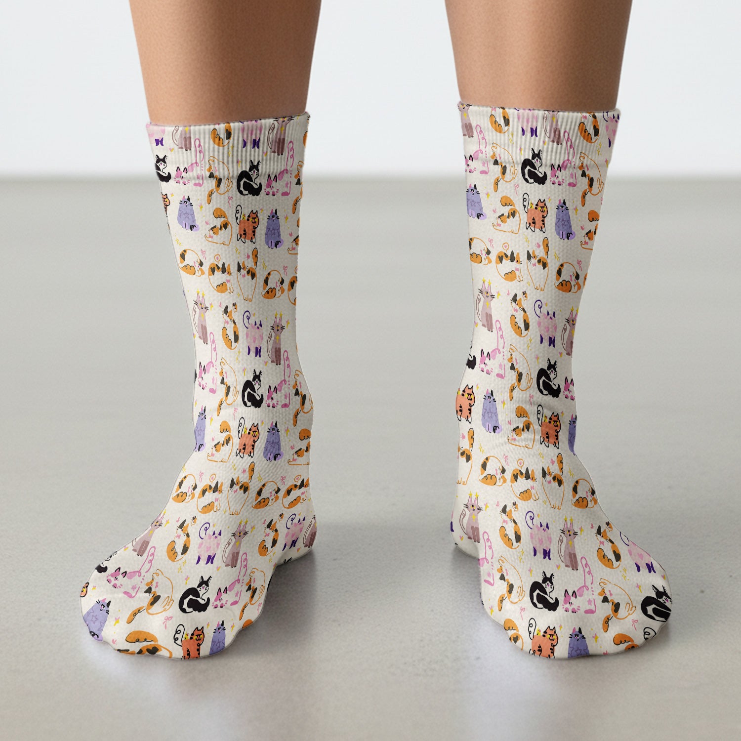 Funny Cat Pattern Scrub Socks, Cute Cats Nursing Uniform For Women