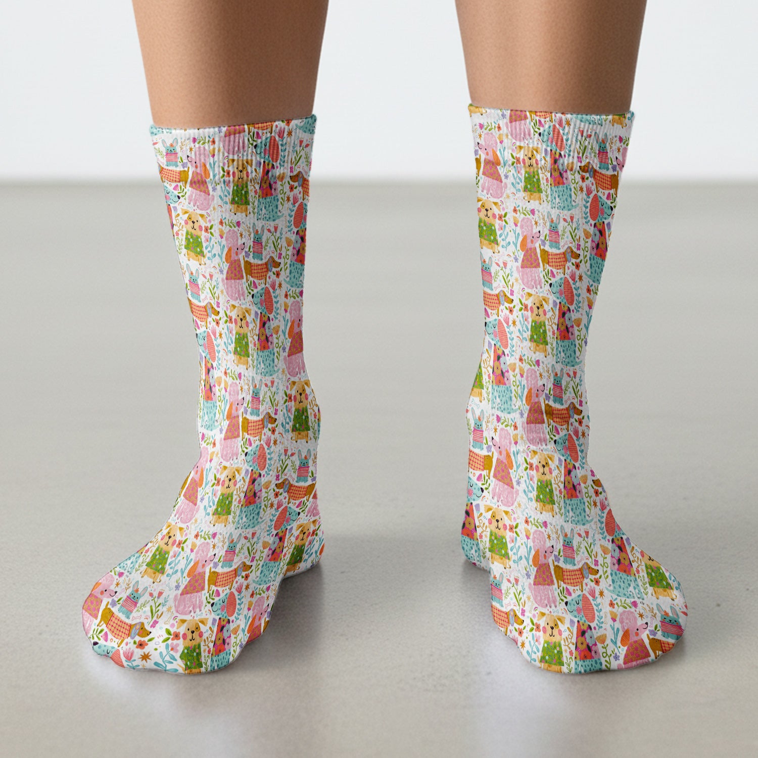 Cute Colorful Dog Floral Cartoon Pattern Socks, Socks for Nurse Doctor
