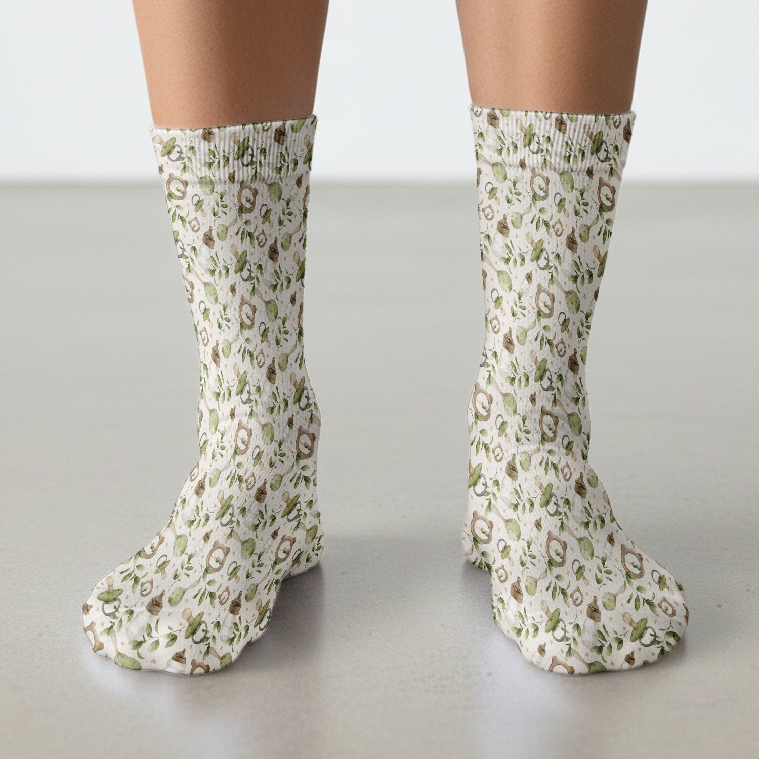 Cute Baby Bottle and Greenery Pattern Socks, Breathable Fabrics Medical Uniform