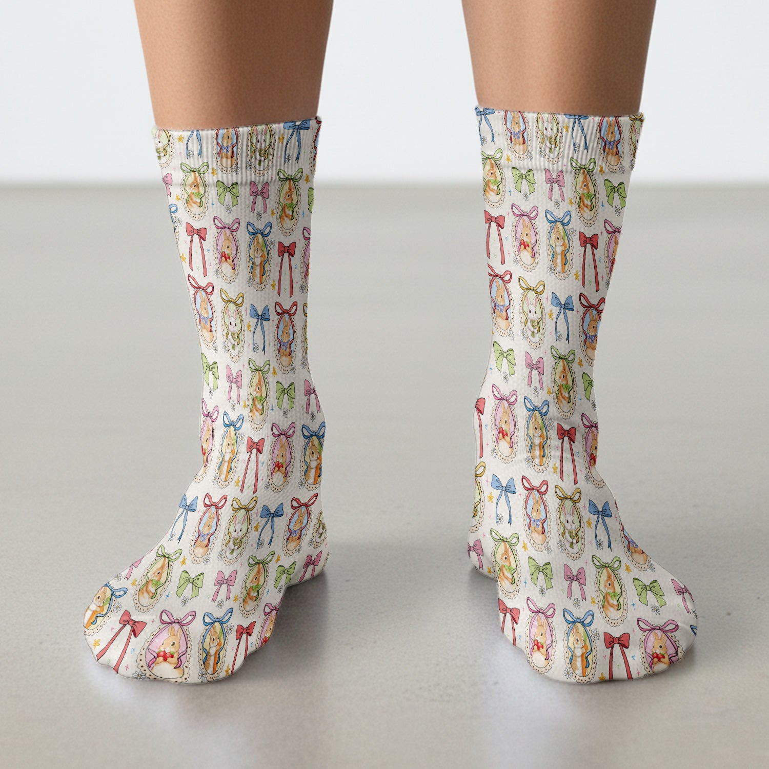 Cute Easter Bunny Cameo Colorful Bow Patternl Socks, Socks for Nurse Doctor