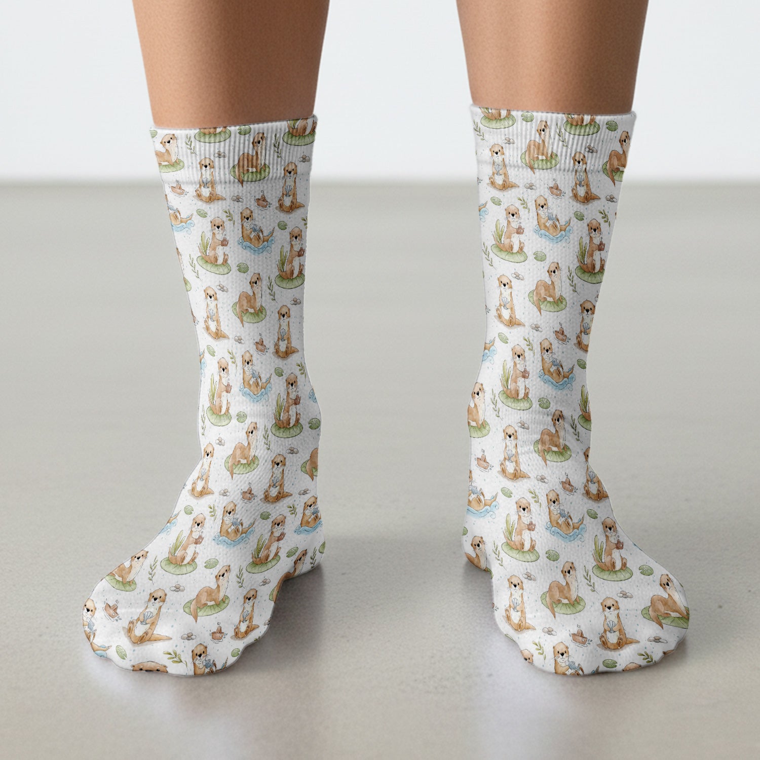 Cute Otter With Lily Pad Pattern Socks, Adult Socks for Men and Women
