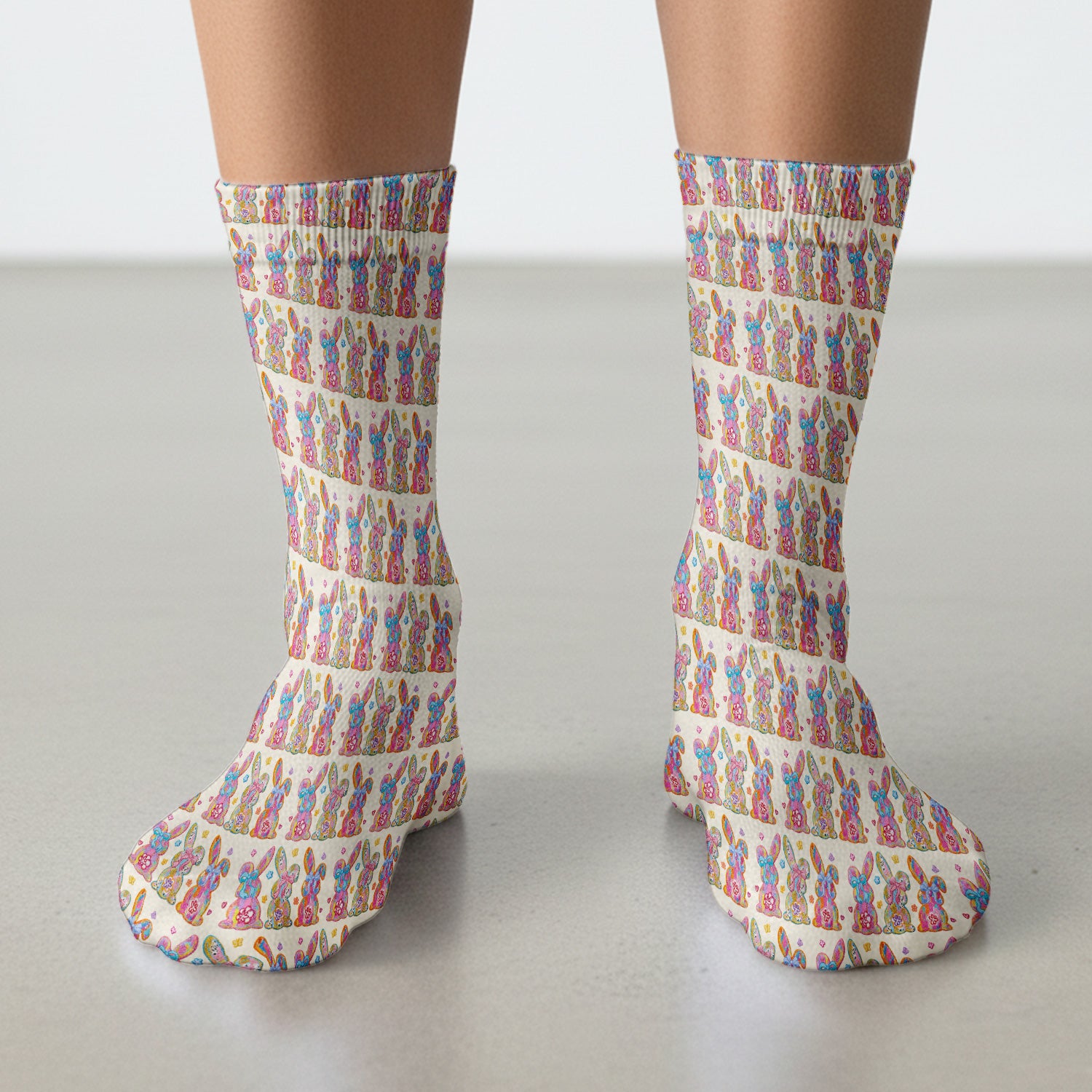 Cute Pastel Bunny Floral Patternt Socks, Breathable Fabrics Medical Uniform
