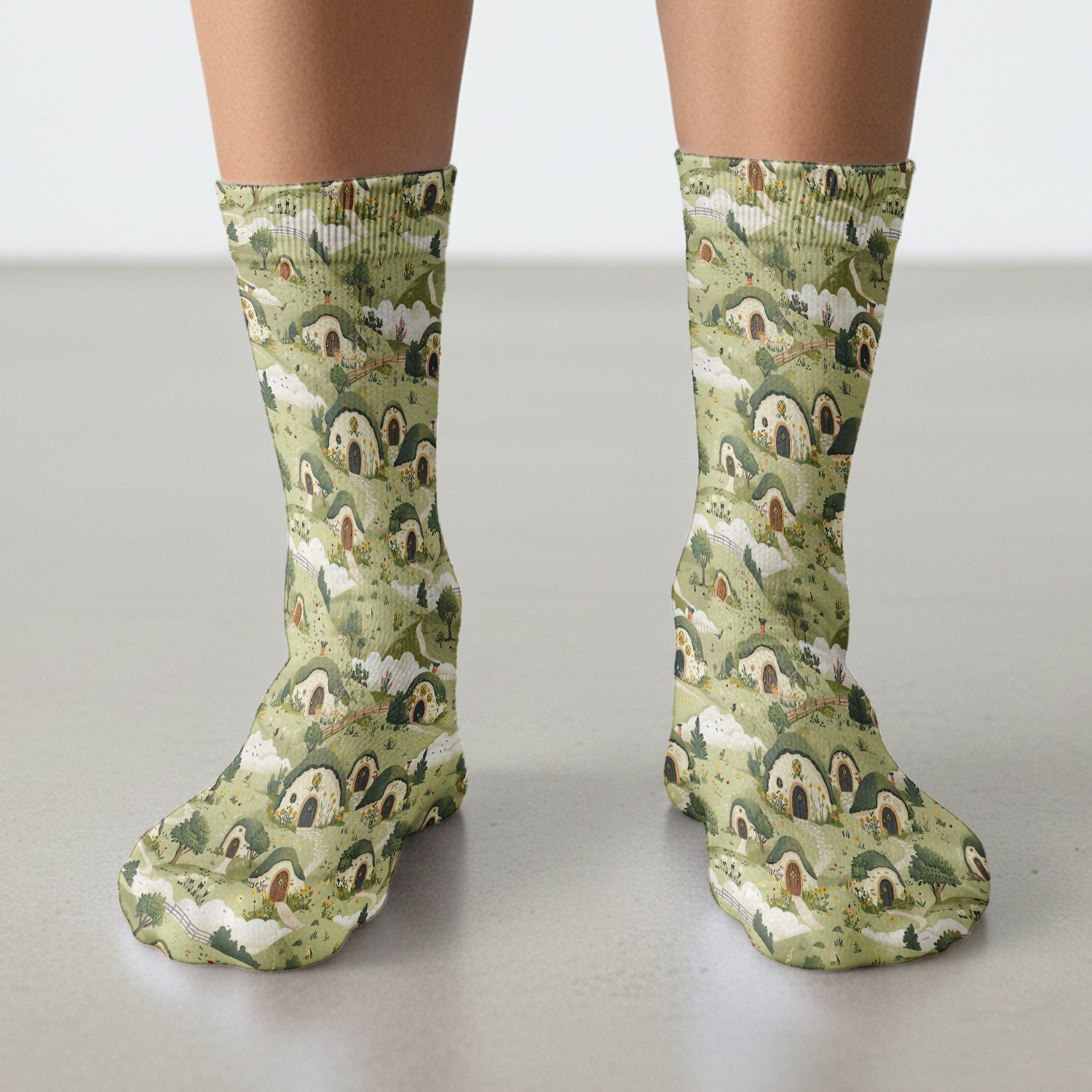 Cozy Hobbit Village Landscape Pattern Socks, Adult Socks for Men and Women