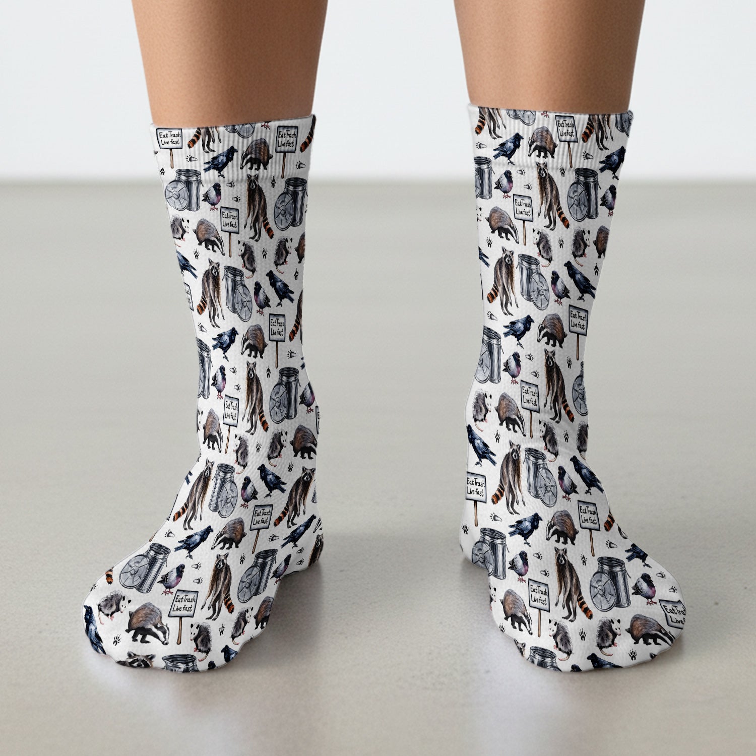 Raccoon And Opossum Eat Trash Live Fast Pattern Socks, Adult Socks for Men and Women