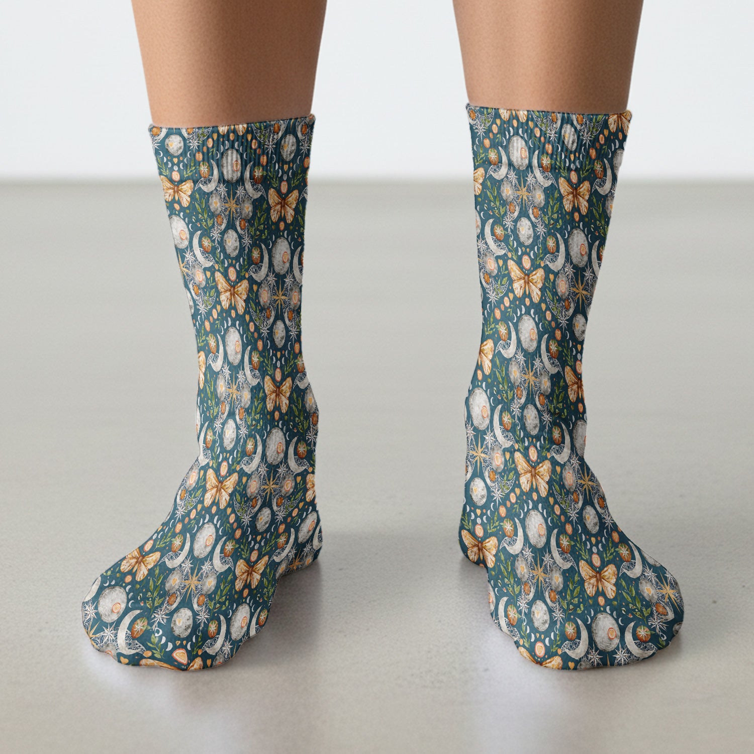 Celestial Butterfly Moonlight Pattern Socks, Adult Socks for Men and Women