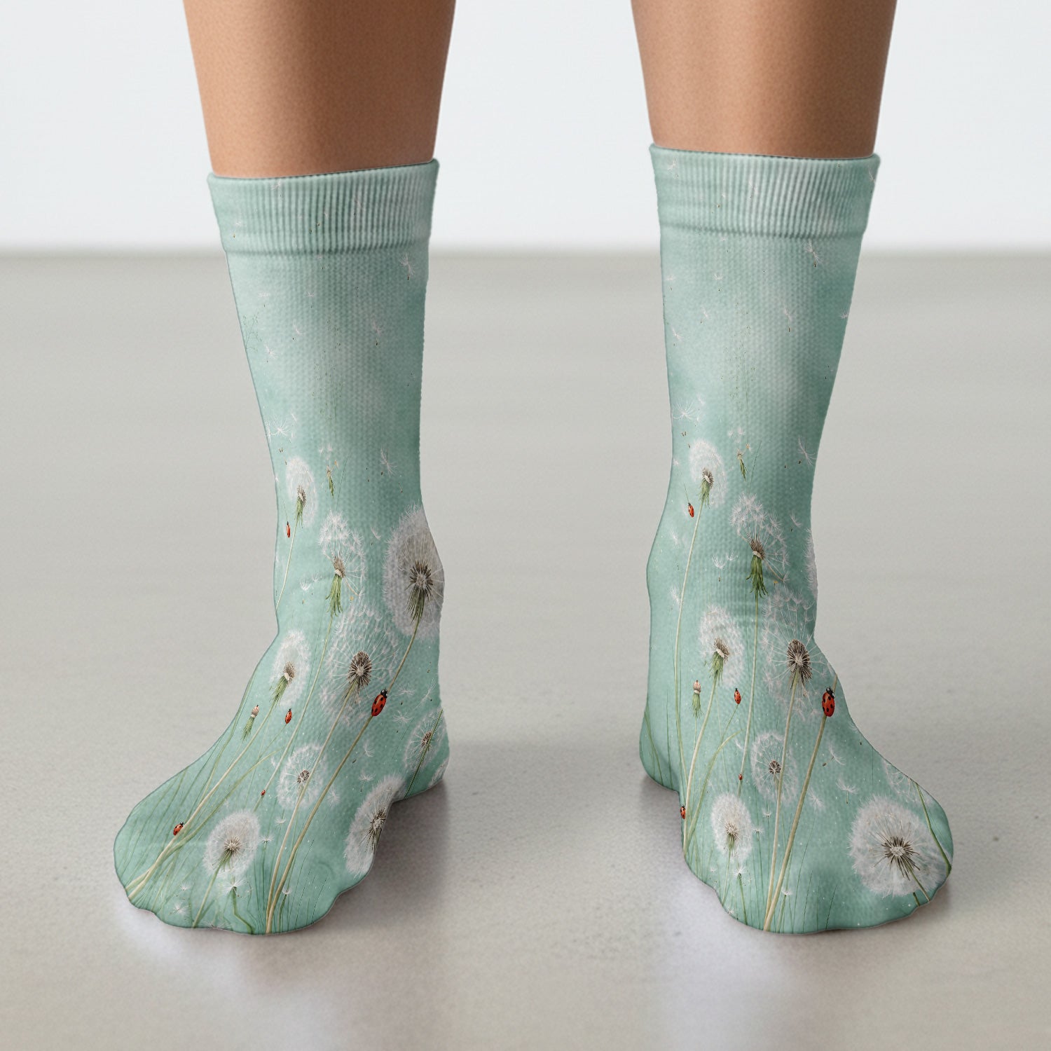 Dandelion Wishes Ladybug Meadow Pattern Socks, Adult Socks for Men and Women