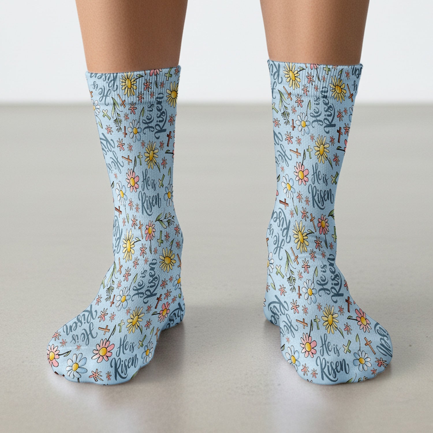 He Is Risen Cross Flower Pattern Socks, Adult Socks for Men and Women