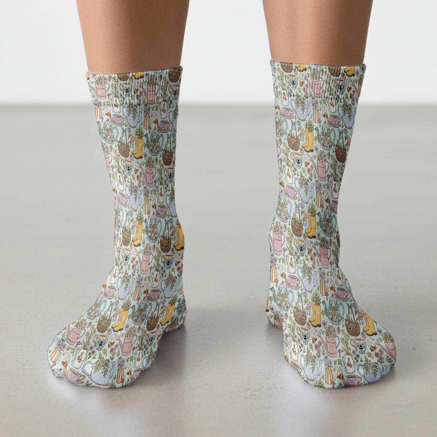 Garden Tea Party Floral Print Socks, Adult Socks for Men and Women