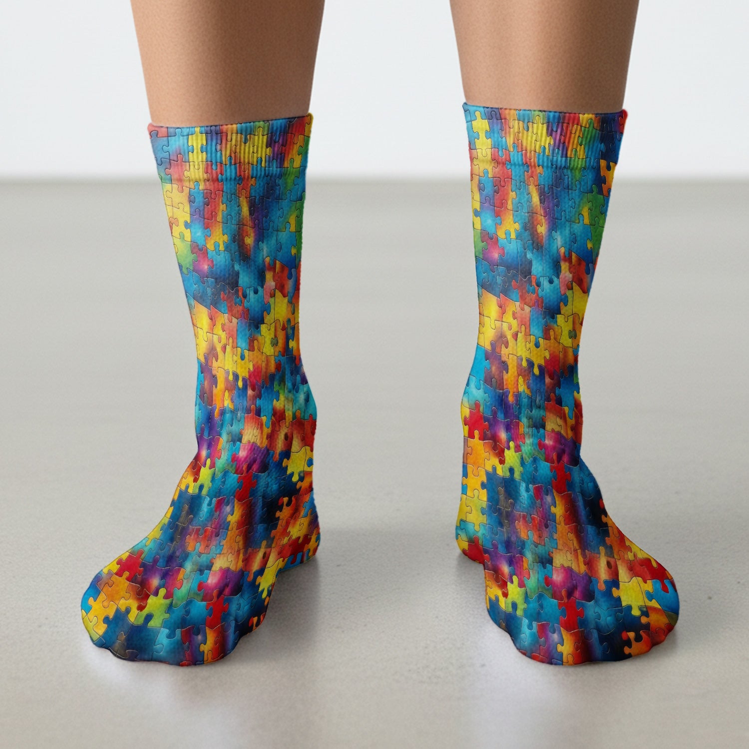 Rainbow Puzzle Piece Pattern Socks, Adult Socks for Men and Women