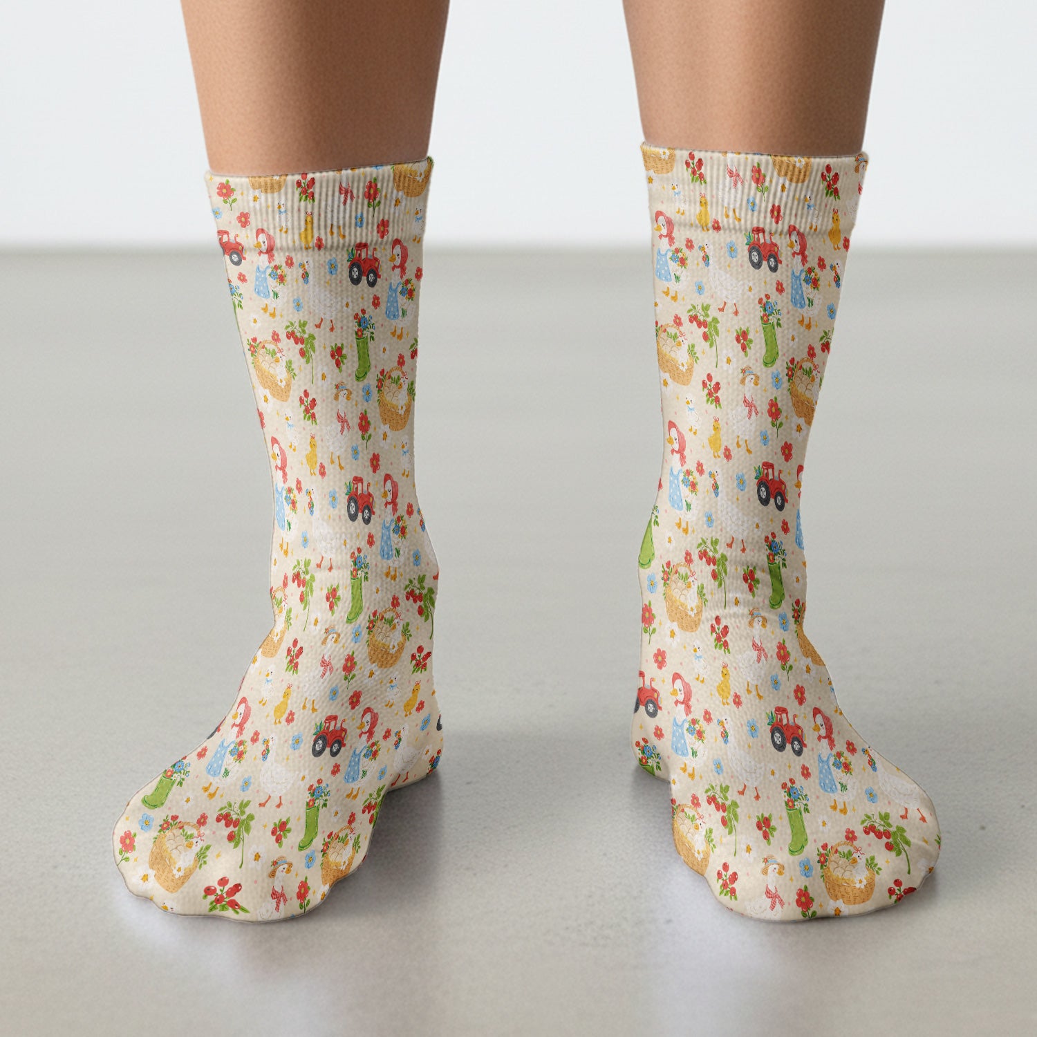 Farm Duck Chicken Tractor Flower Basket Socks, Breathable Fabrics Medical Uniform