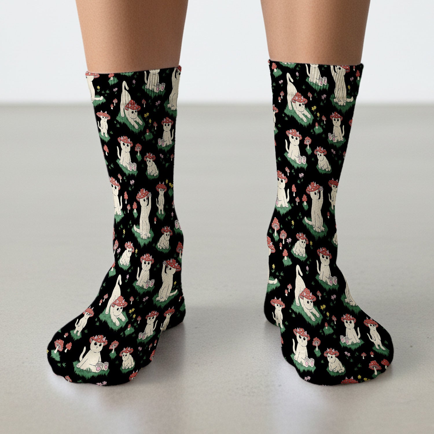 Cute Mushroom Cat Pattern Socks, Socks for Nurse Doctor