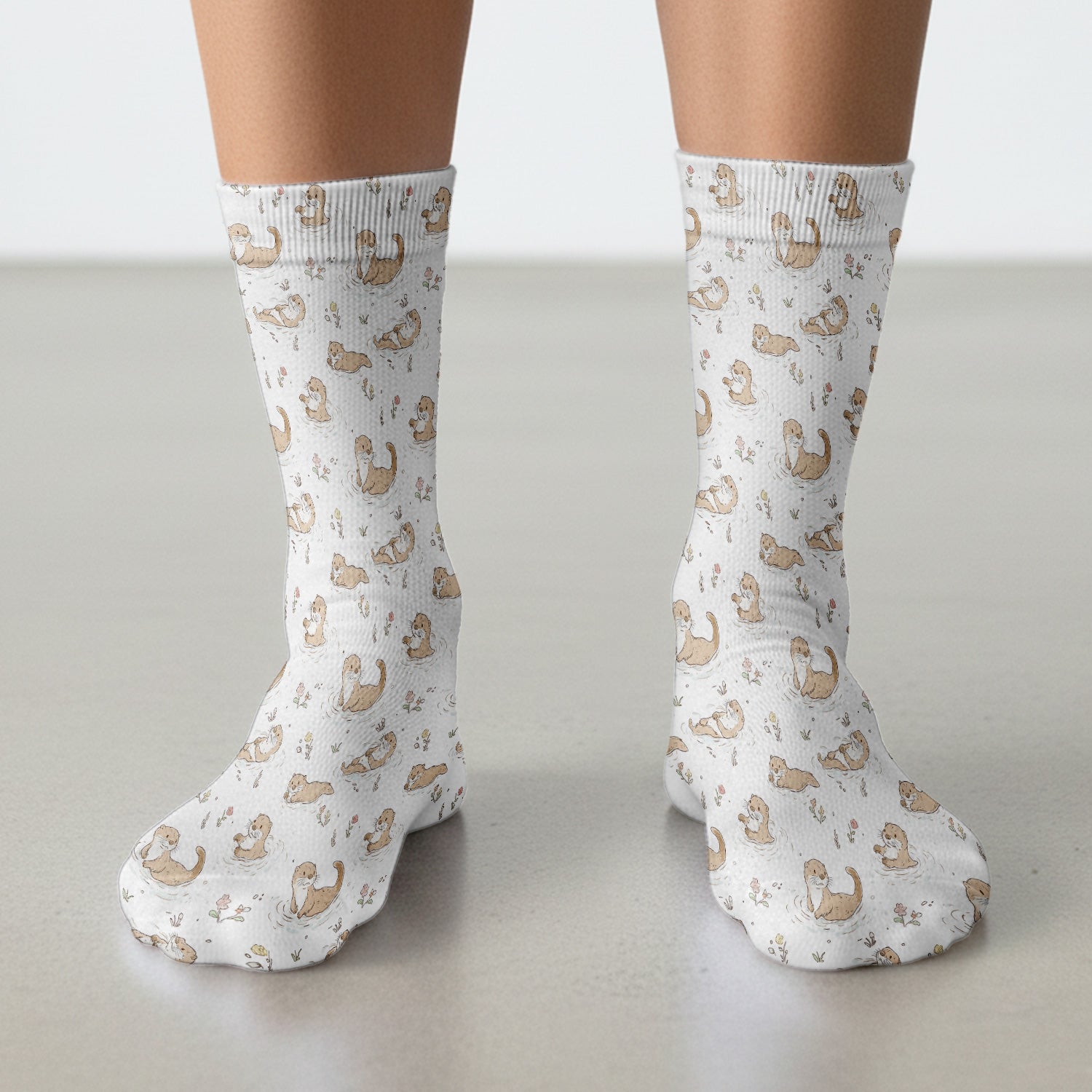 Otter Swimming Floating Water Pattern Socks, Adult Socks for Men and Women