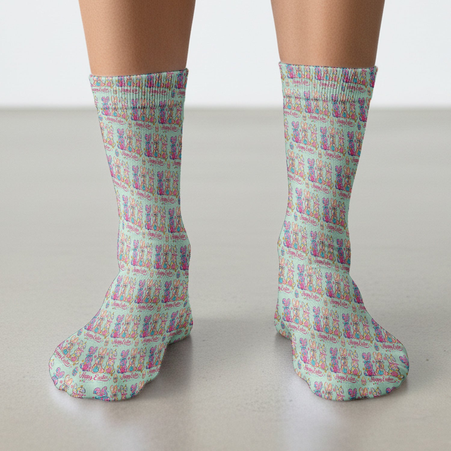 Pink Happy Easter Bunny Pattern Socks, Breathable Fabrics Medical Uniform