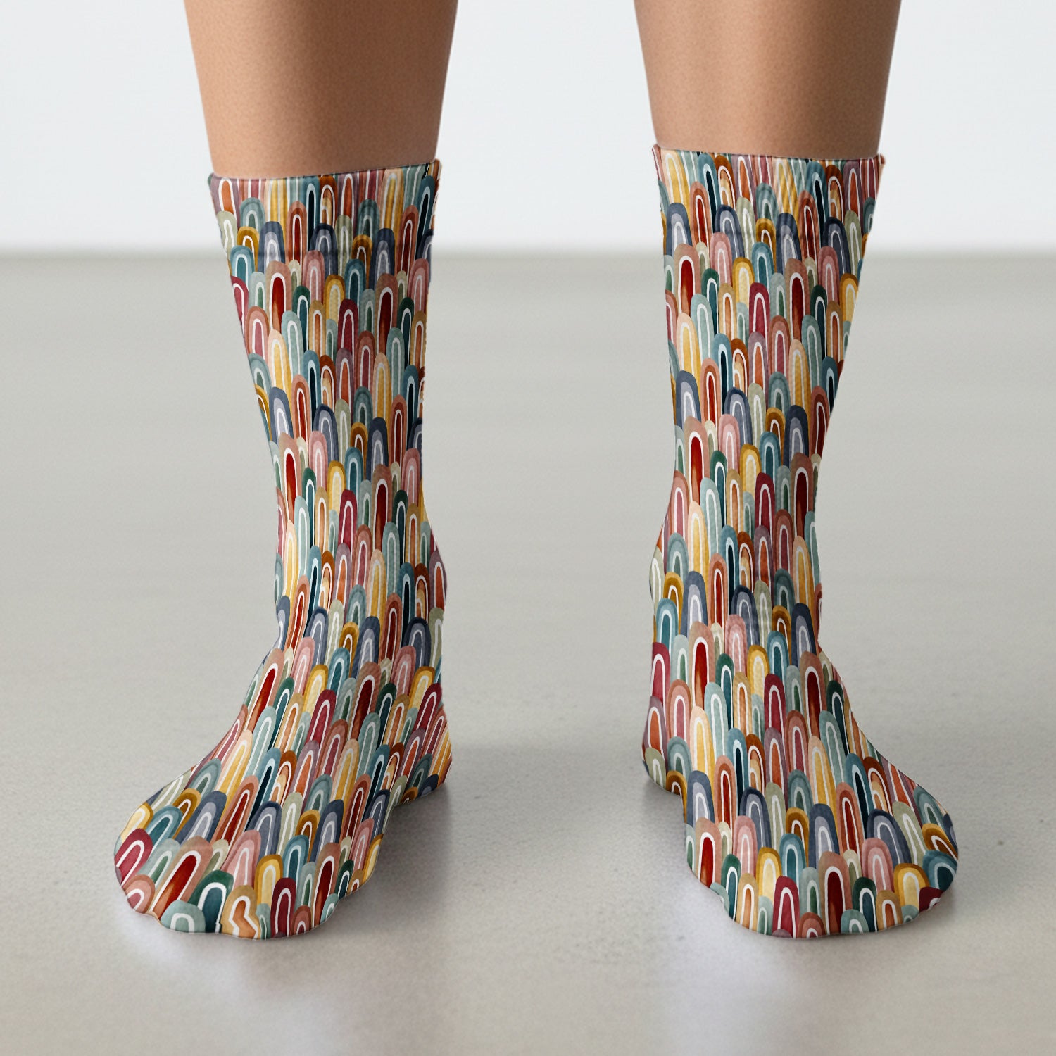 Retro Boho Rainbow Arch Pattern Socks, Breathable Fabrics Medical Uniform