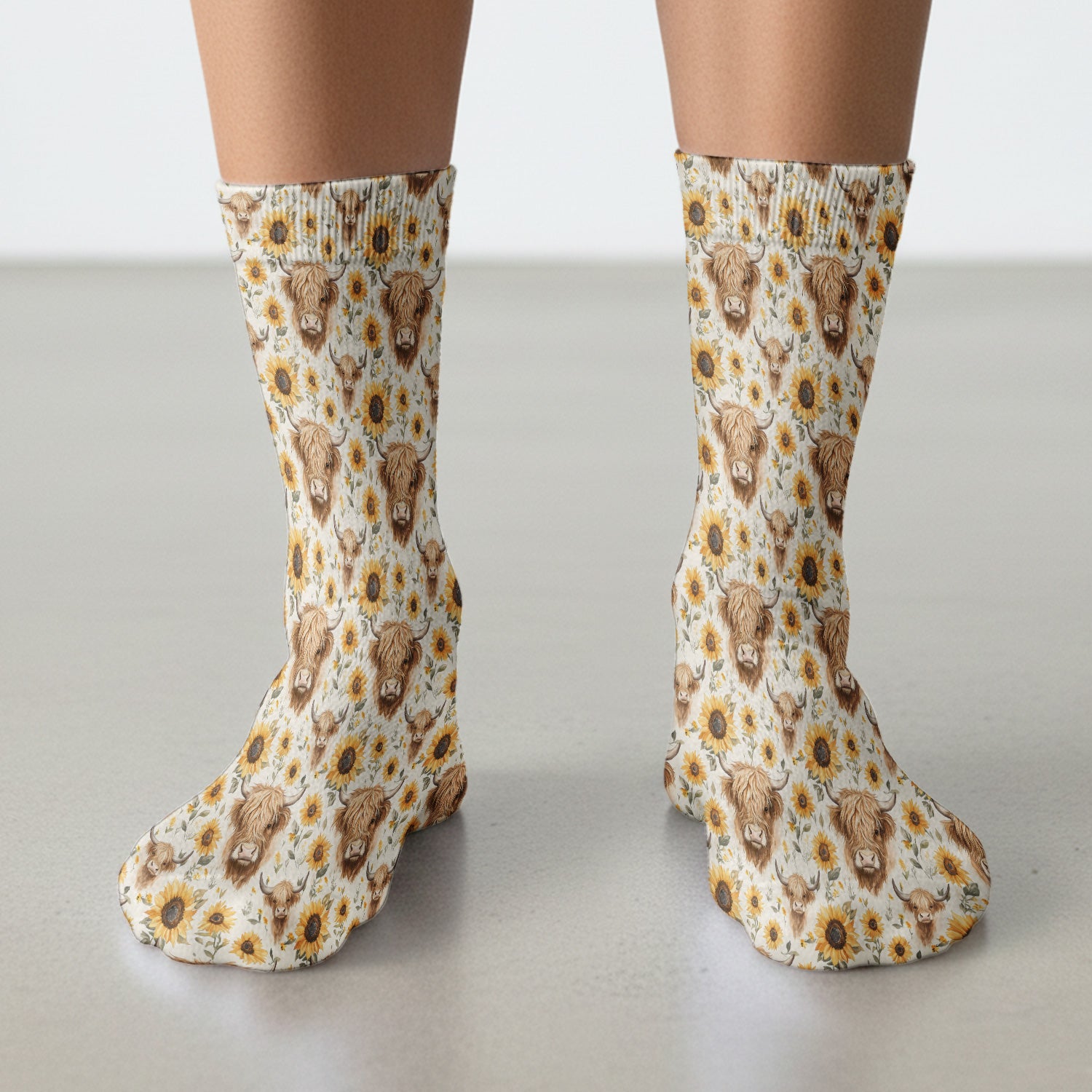 Highland Cow Sunflower Socks, Adult Socks for Men and Women