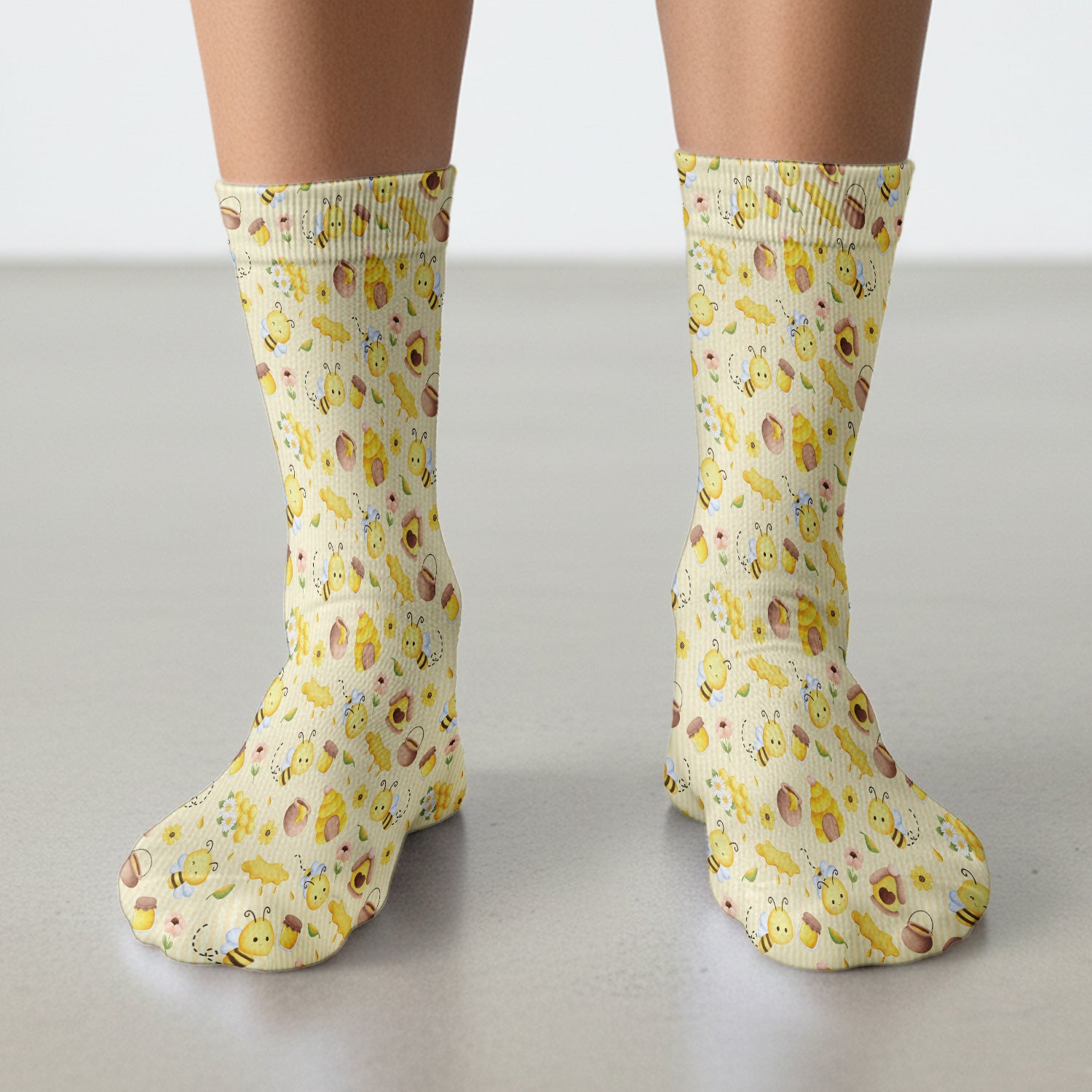 Cute Bee Honey Flower Stripe Pattern Socks, Socks for Nurse Doctor