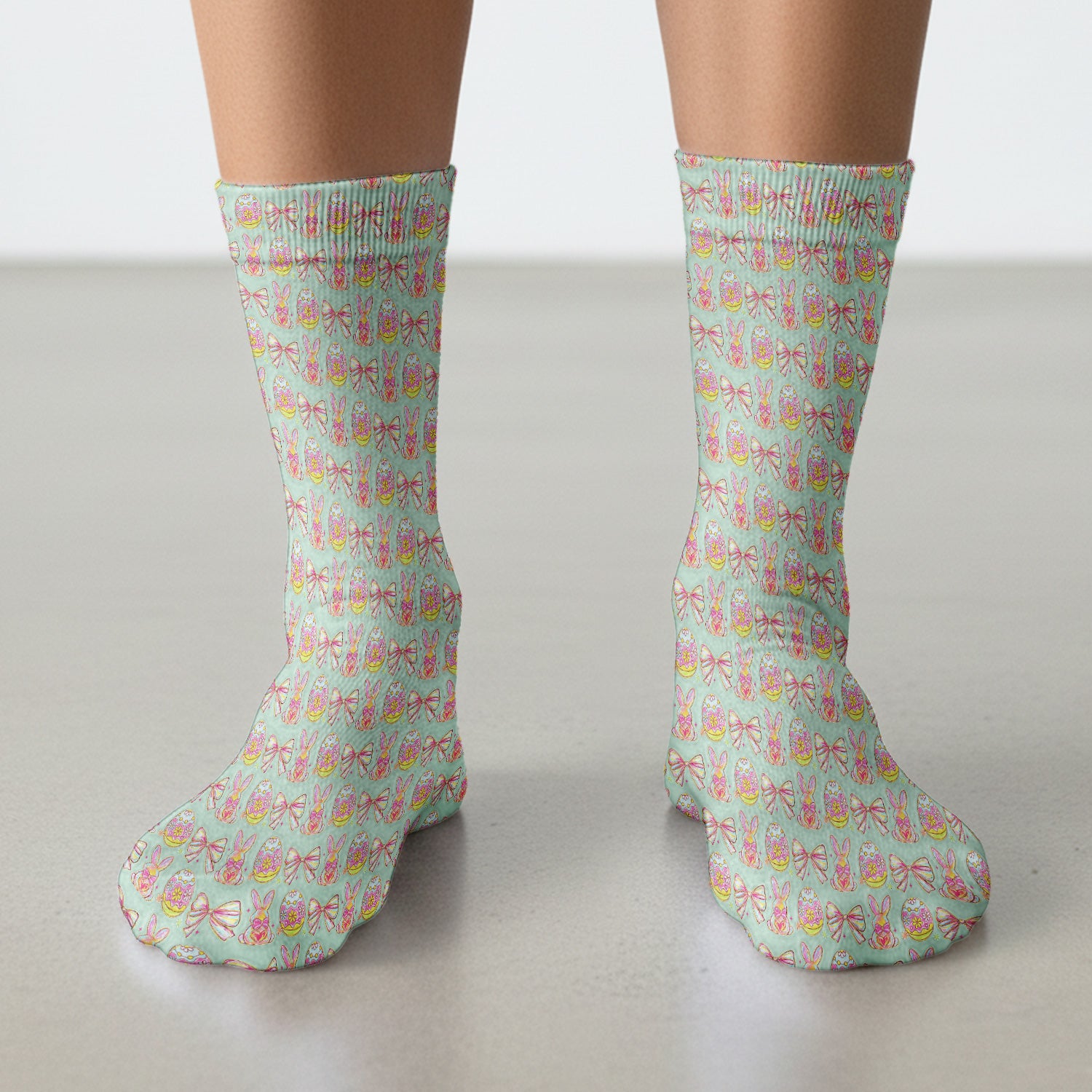 Easter Bunny Pastel Egg Bow Pattern Socks, Breathable Fabrics Medical Uniform