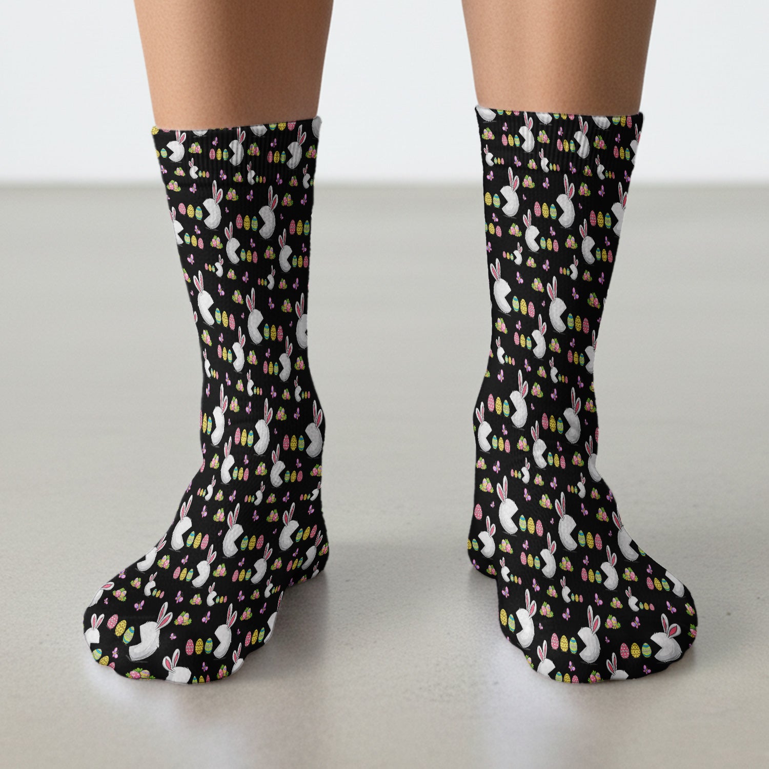 Easter Bunny and Colorful Eggs Print Socks, Breathable Fabrics Medical Uniform