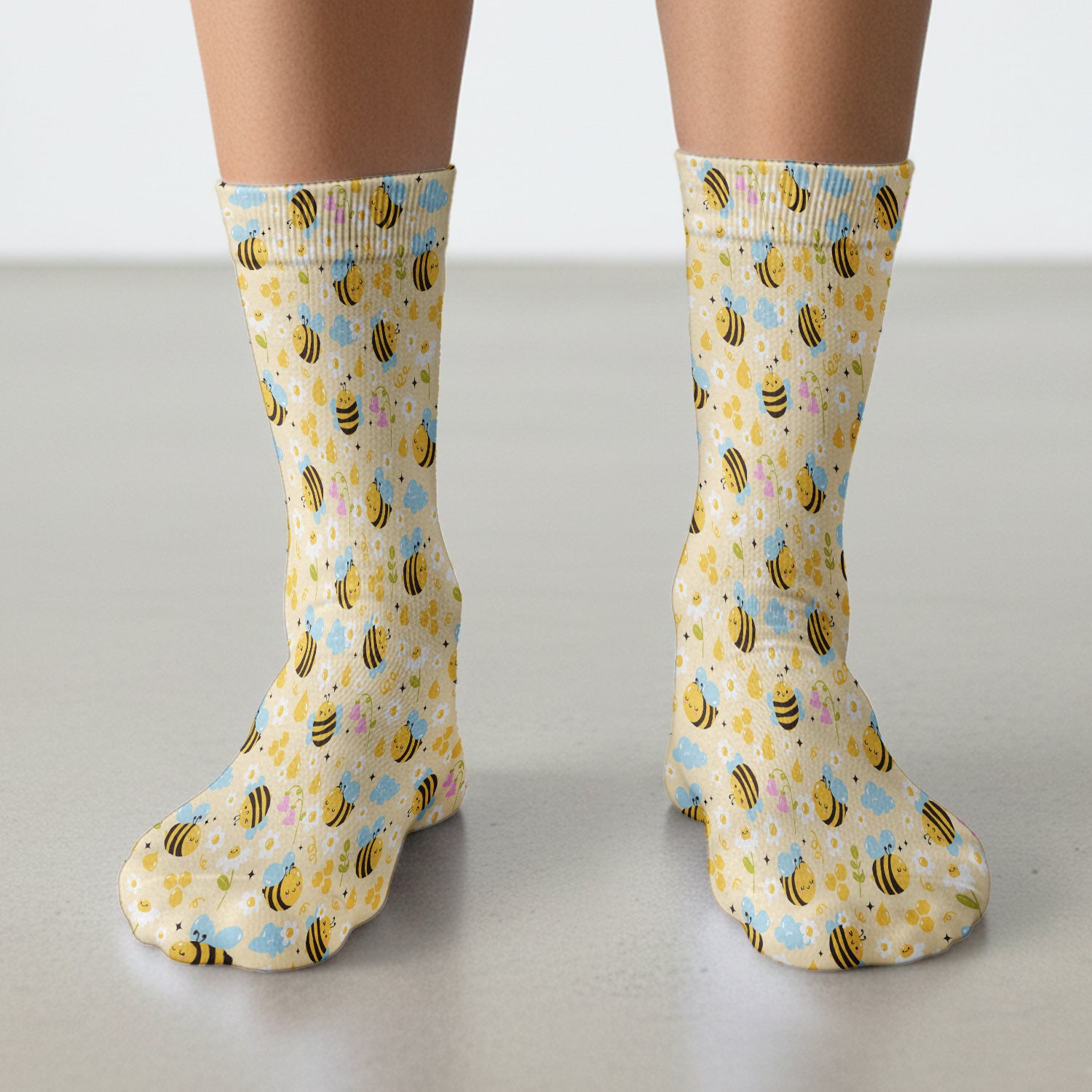 Honey Bee Flower Cloud Pattern Socks, Adult Socks for Men and Women