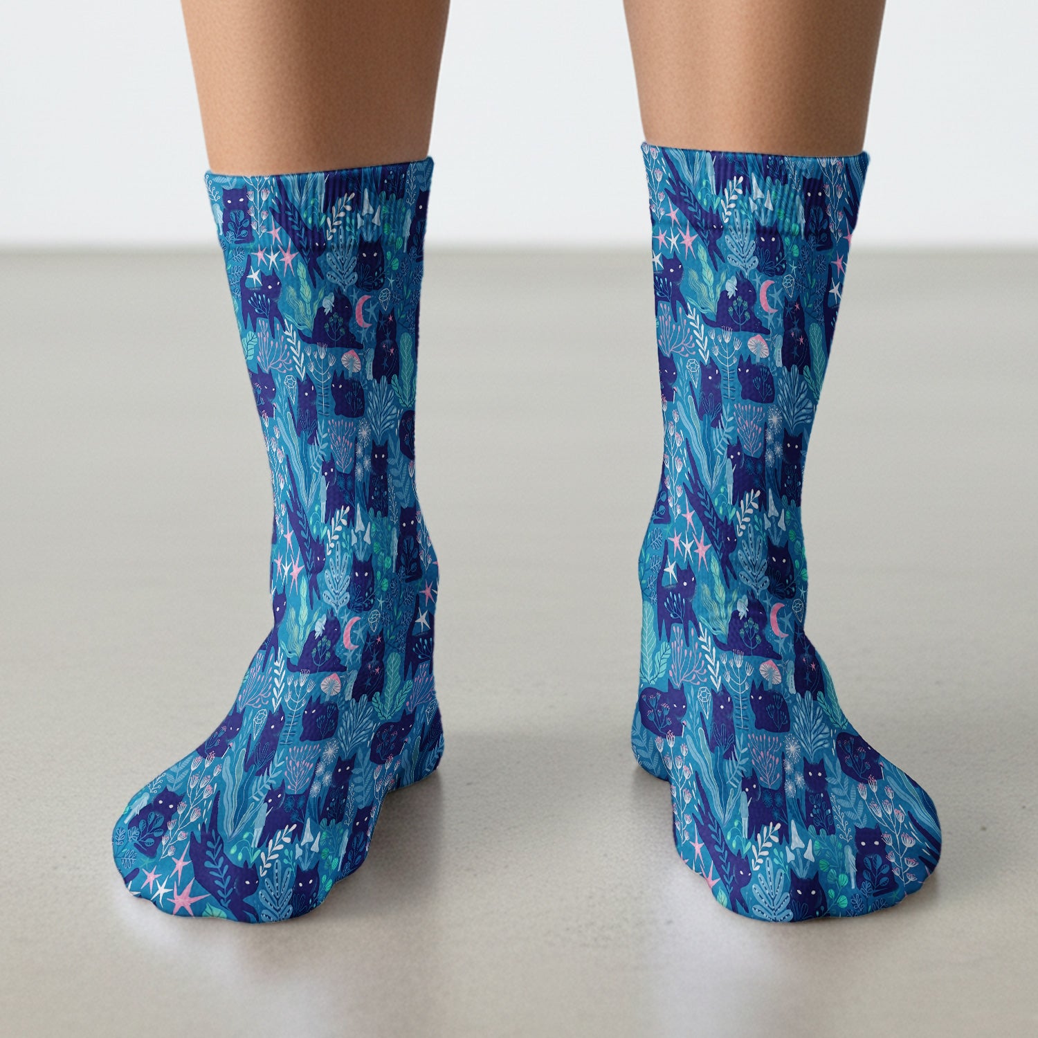 Adorable Celestial Cat Moon Star Pattern Socks, Socks for Nurse Doctor