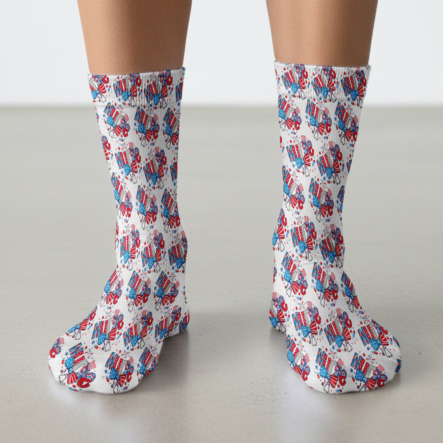 USA Nurse Stethoscope Patriotic Bow Hat Pattern Socks, Adult Socks for Men and Women