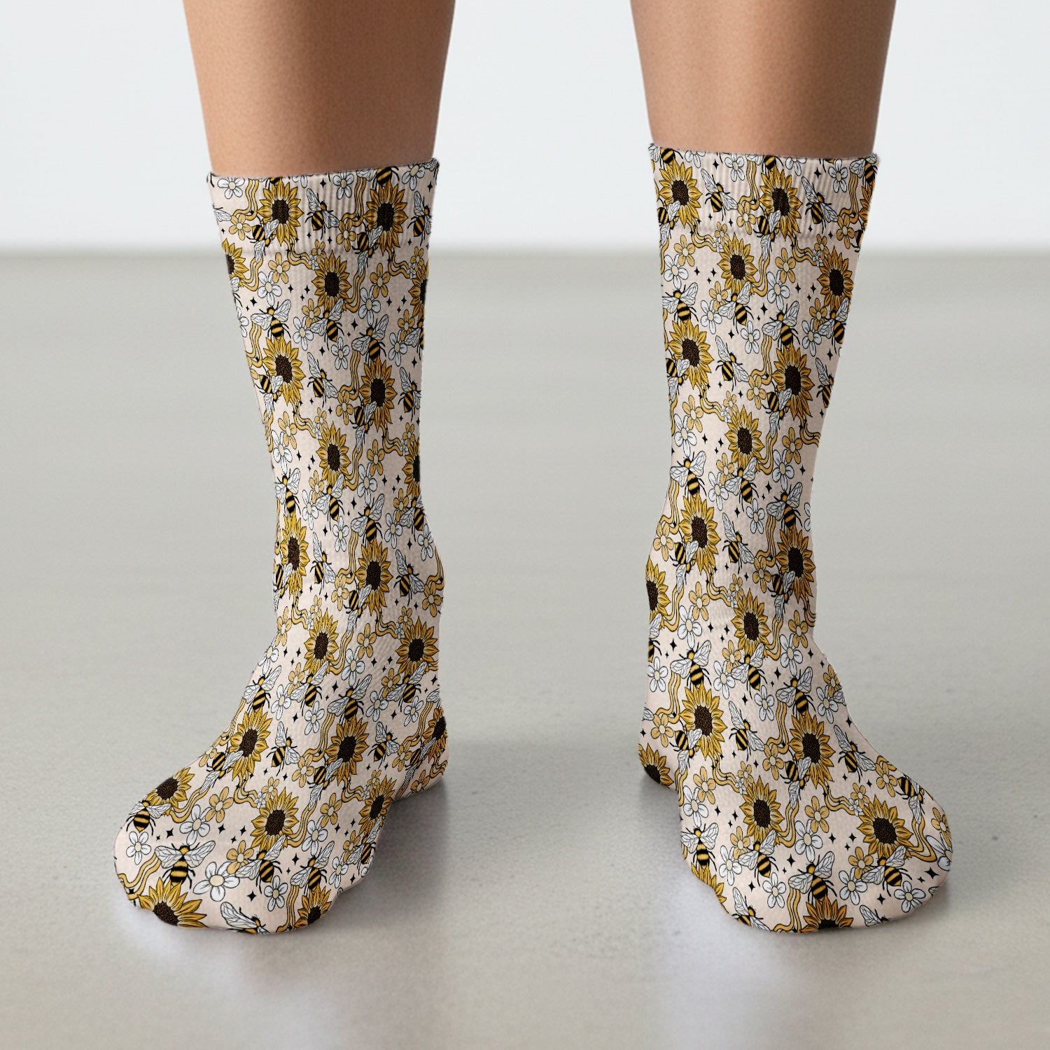 Sunflower And Honey Bee Floral Socks, Adult Socks for Men and Women