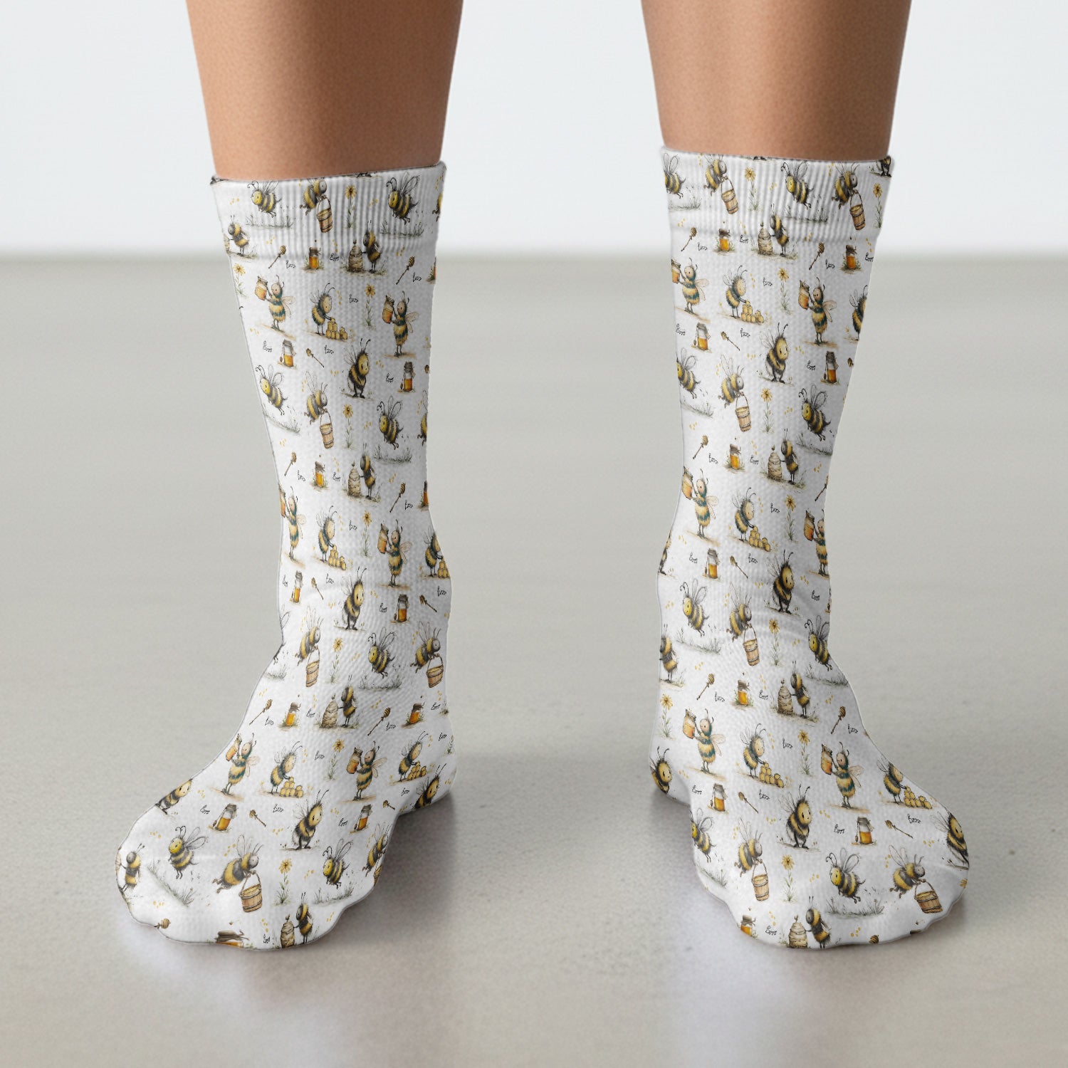 Cute Honey Bee Jar Garden Pattern Socks, Adult Socks for Men and Women