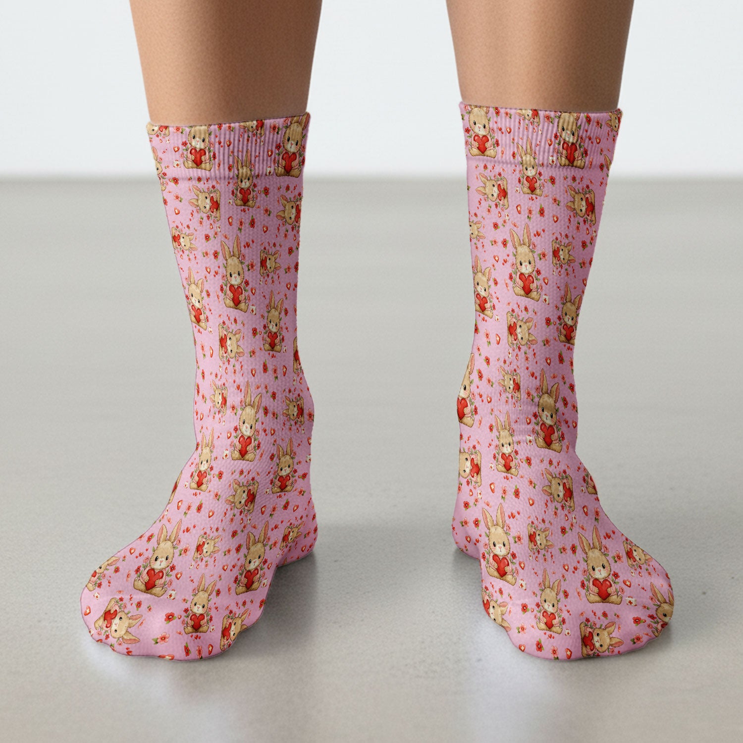 Adorable Bunny Heart Healthcare Design Socks, Adult Socks for Men and Women
