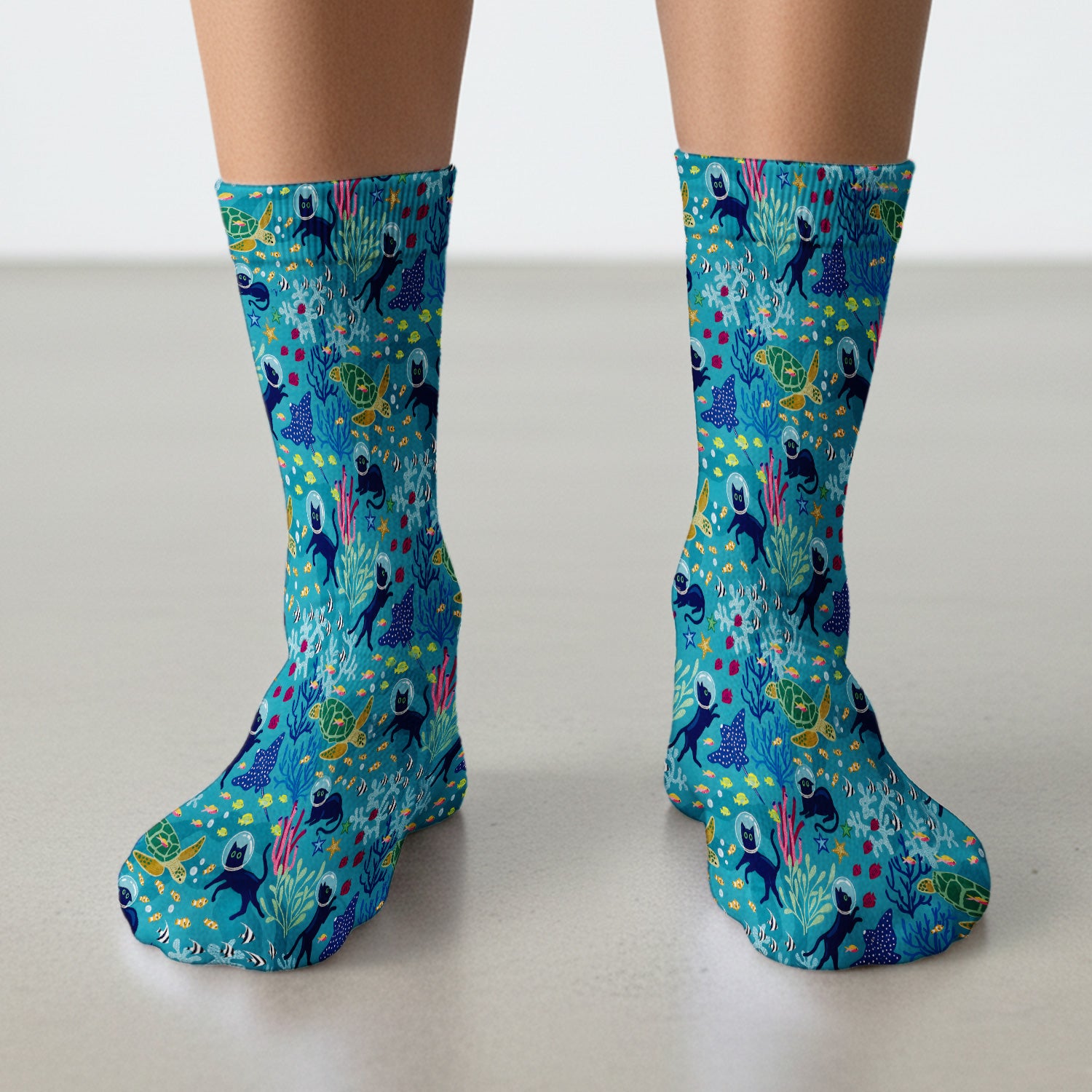 Underwater Cat Turtle Veterinary Pattern Socks, Adult Socks for Men and Women