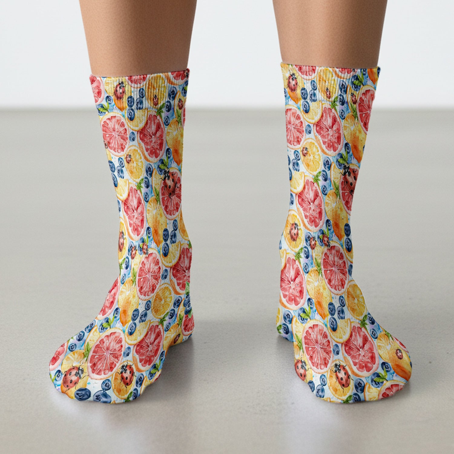 Cute Citrus Berry Ladybug Pattern Socks, Adult Socks for Men and Women