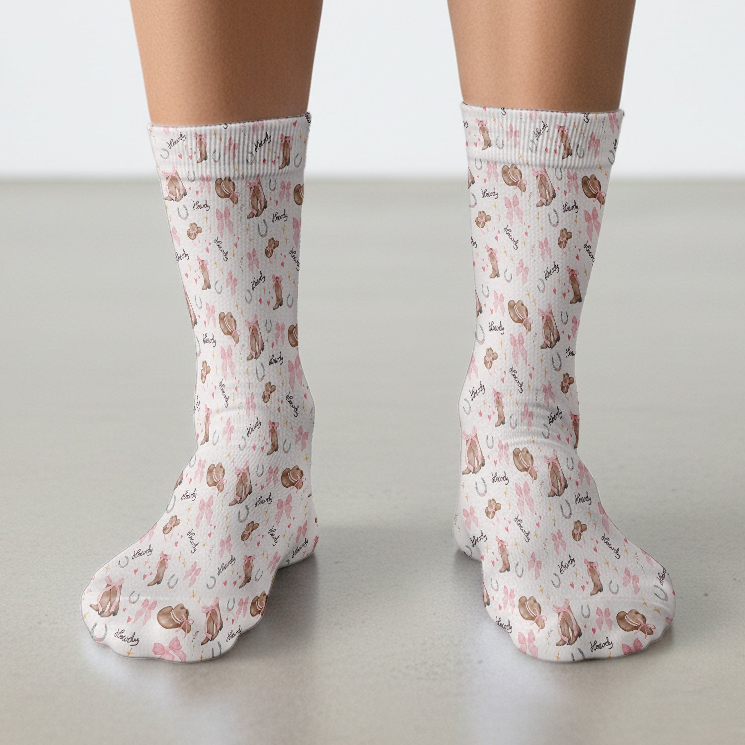 Cute Pink Cowgirl Boots Pattern Socks, Adult Socks for Men and Women