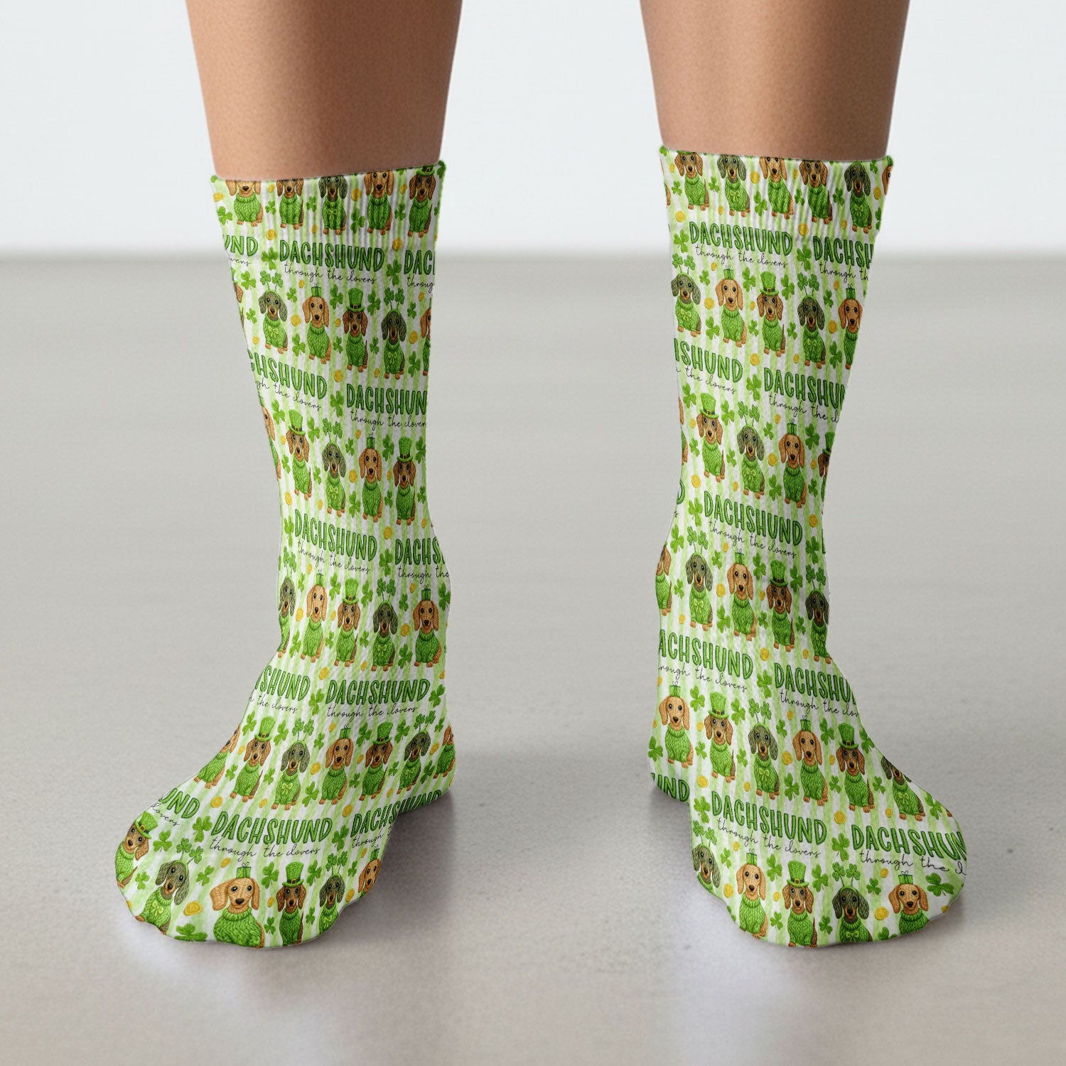 Wiener Dog St. Patrick’s Day Scrub Socks, Shamrock Dachshund Pattern Nurse Sock, Breathable Fabrics Nursing Uniform