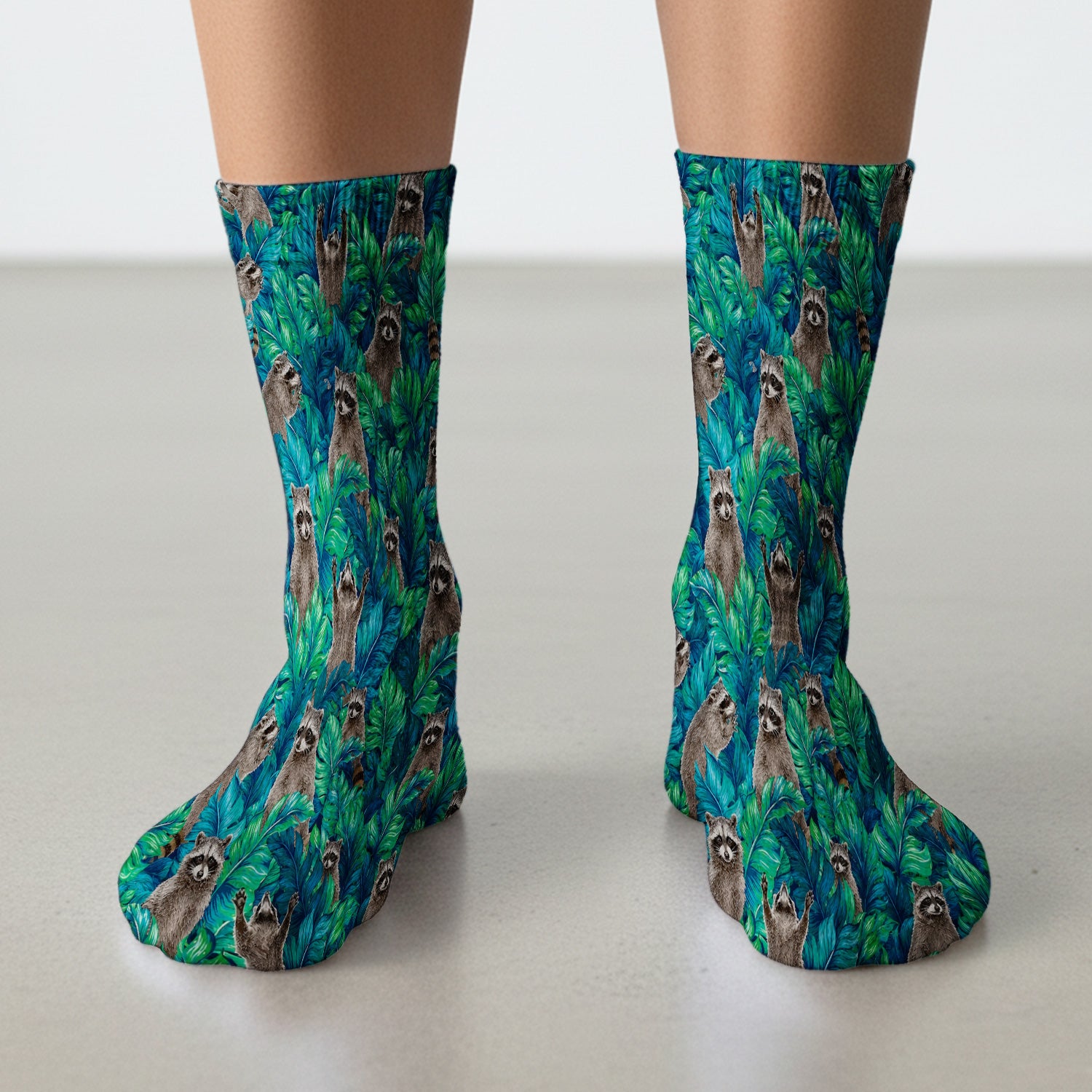 Tropical Raccoon Jungle Leaves Pattern Socks, Adult Socks for Men and Women