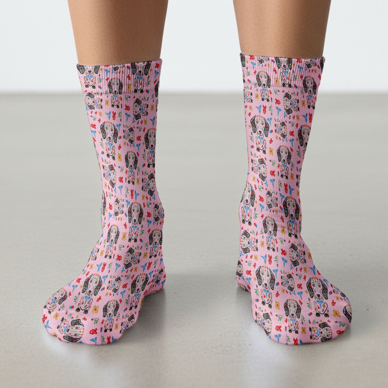 Dachshund Medical Icon Pattern Socks, Socks for Nurse Doctor