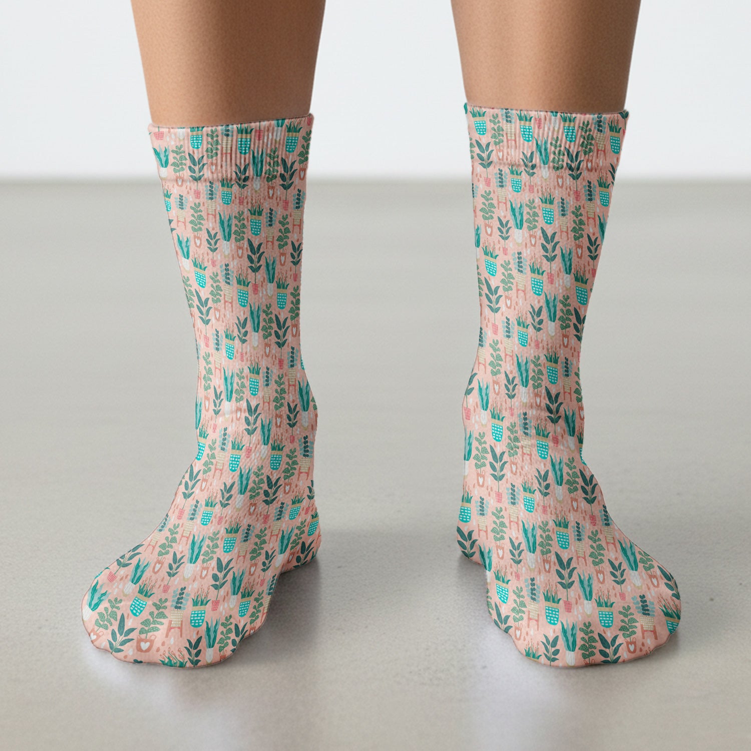 Potted Houseplant Leaves Pattern Socks, Adult Socks for Men and Women