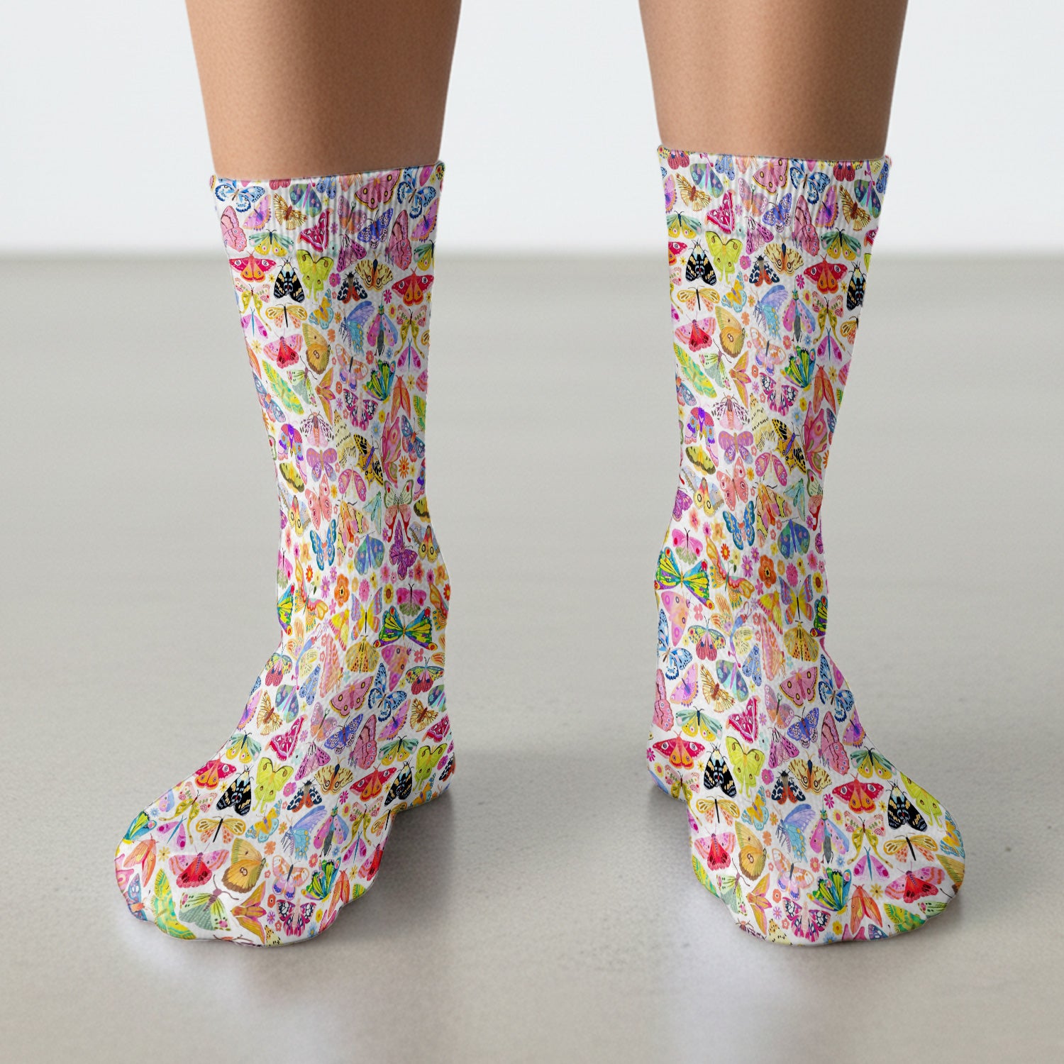 Cute Bright Butterfly Moth Floral Socks, Breathable Fabrics Medical Uniform