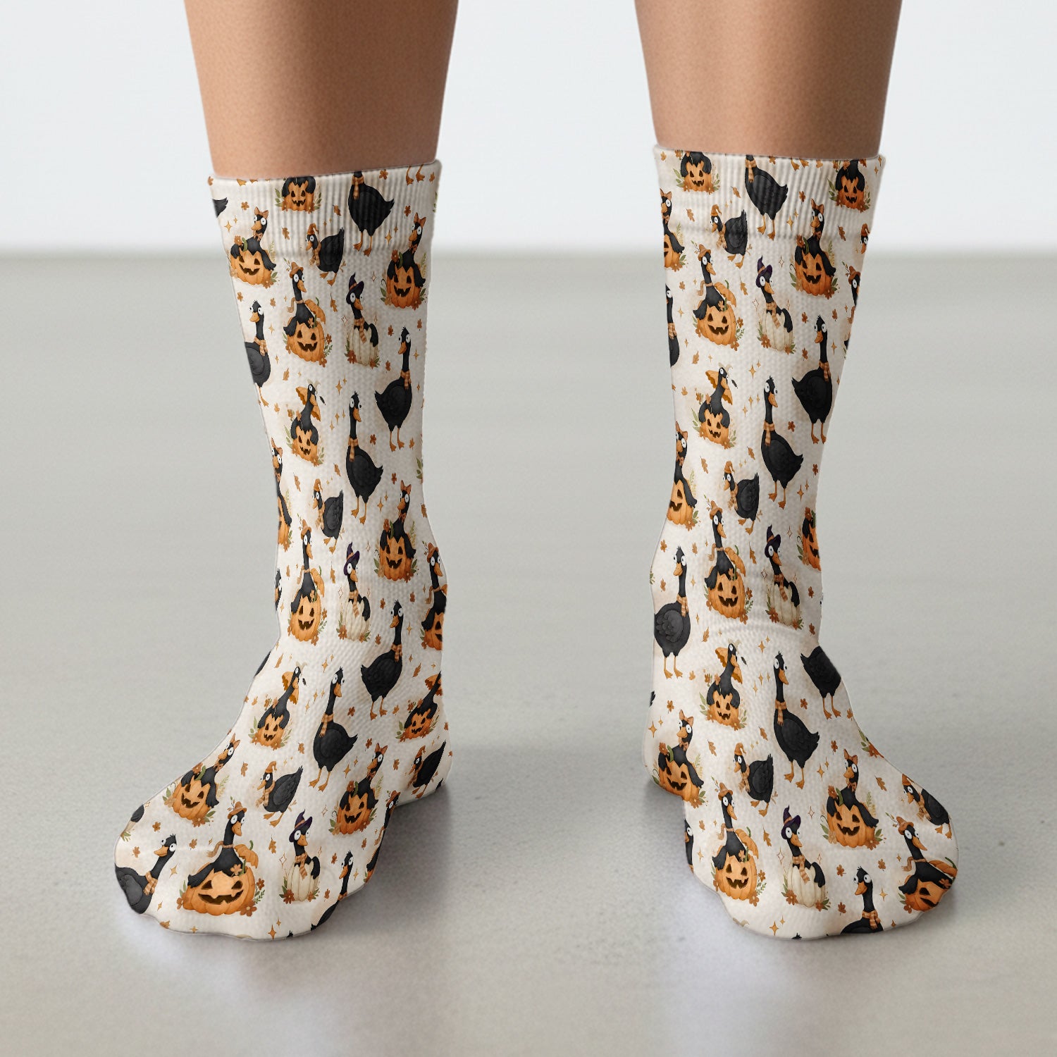 Pumpkin Black Goose Print Socks, Adult Socks for Men and Women