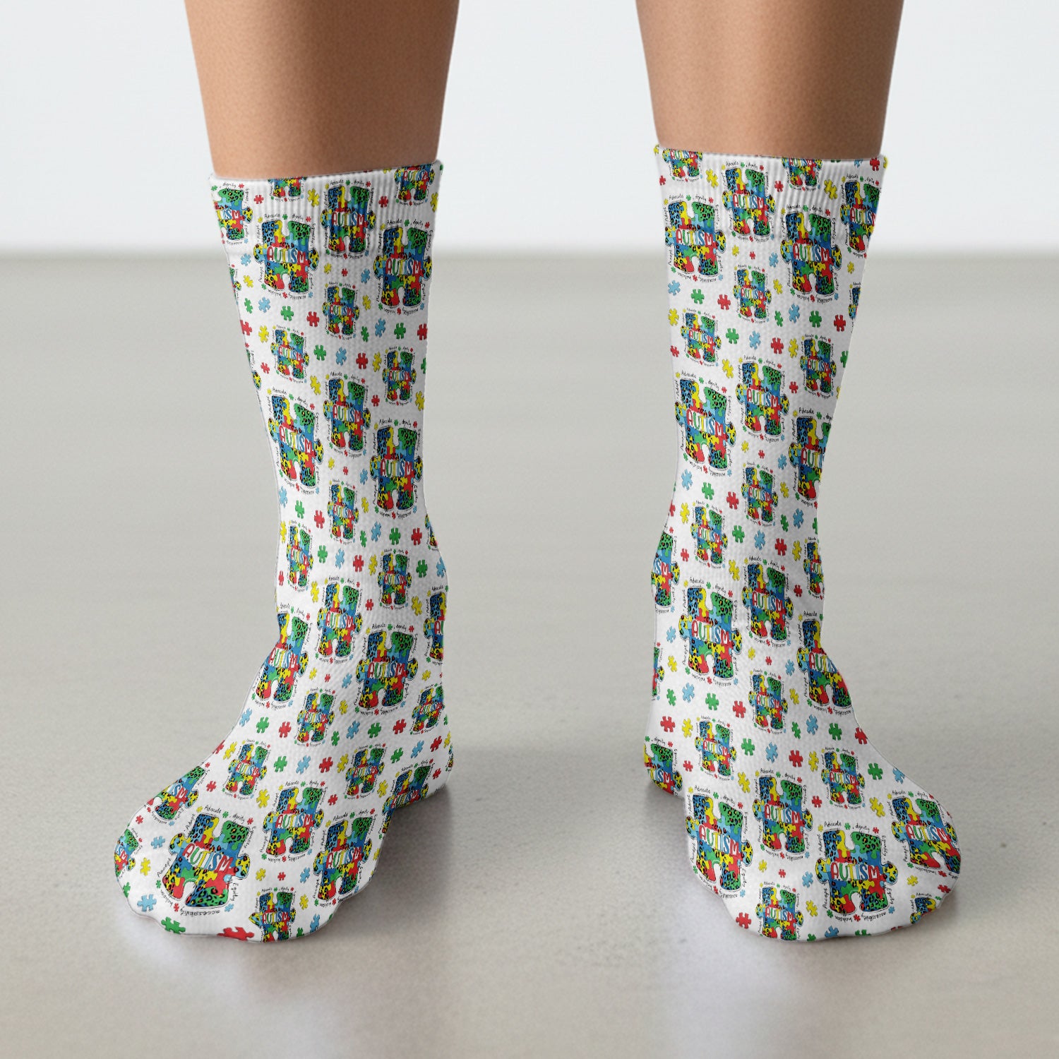 Autism Awareness Puzzle Pattern Print Socks, Adult Socks for Men and Women