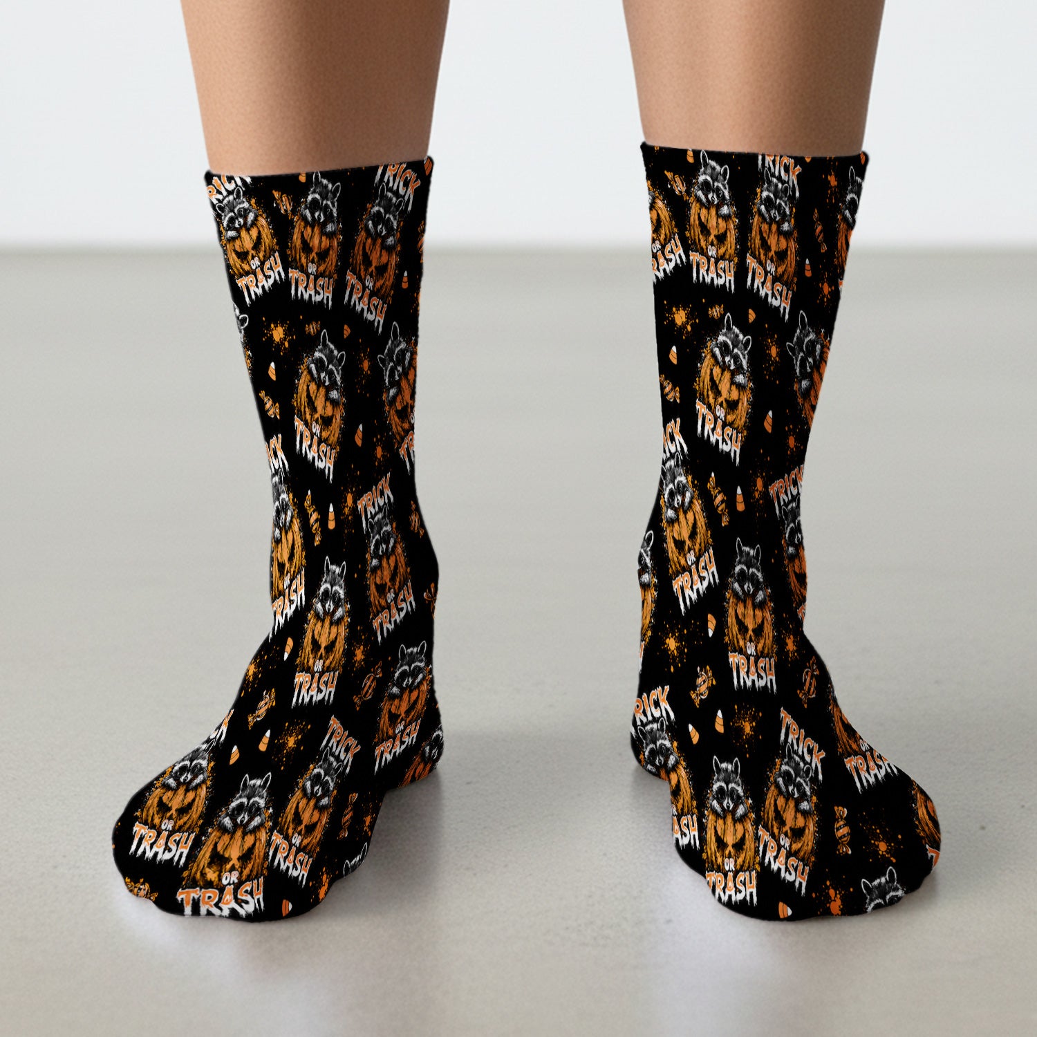 Funny Halloween Trick Or Trash Raccoon Socks, Adult Socks for Men and Women