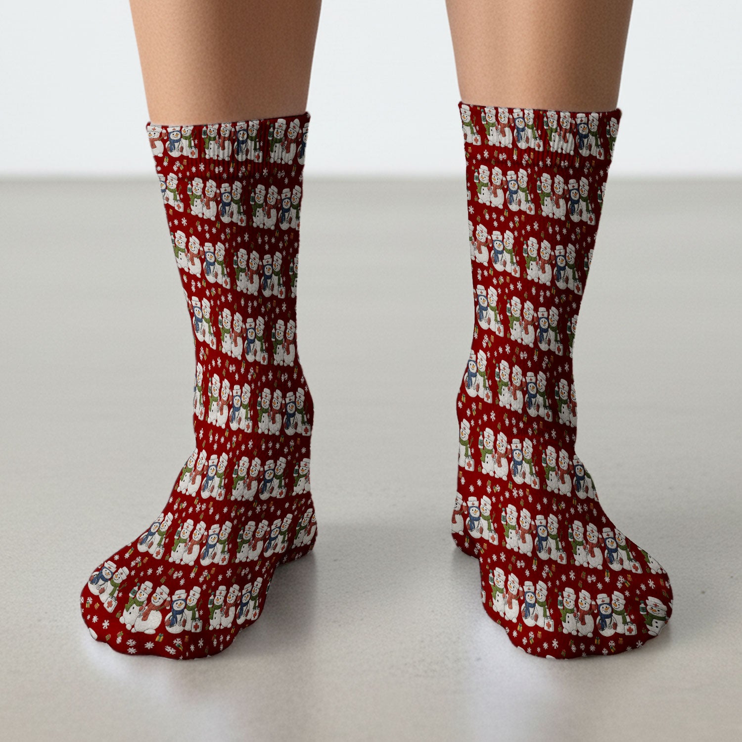 Cute Christmas Snowman Nurse Pattern Print Socks, Adult Socks for Men and Women