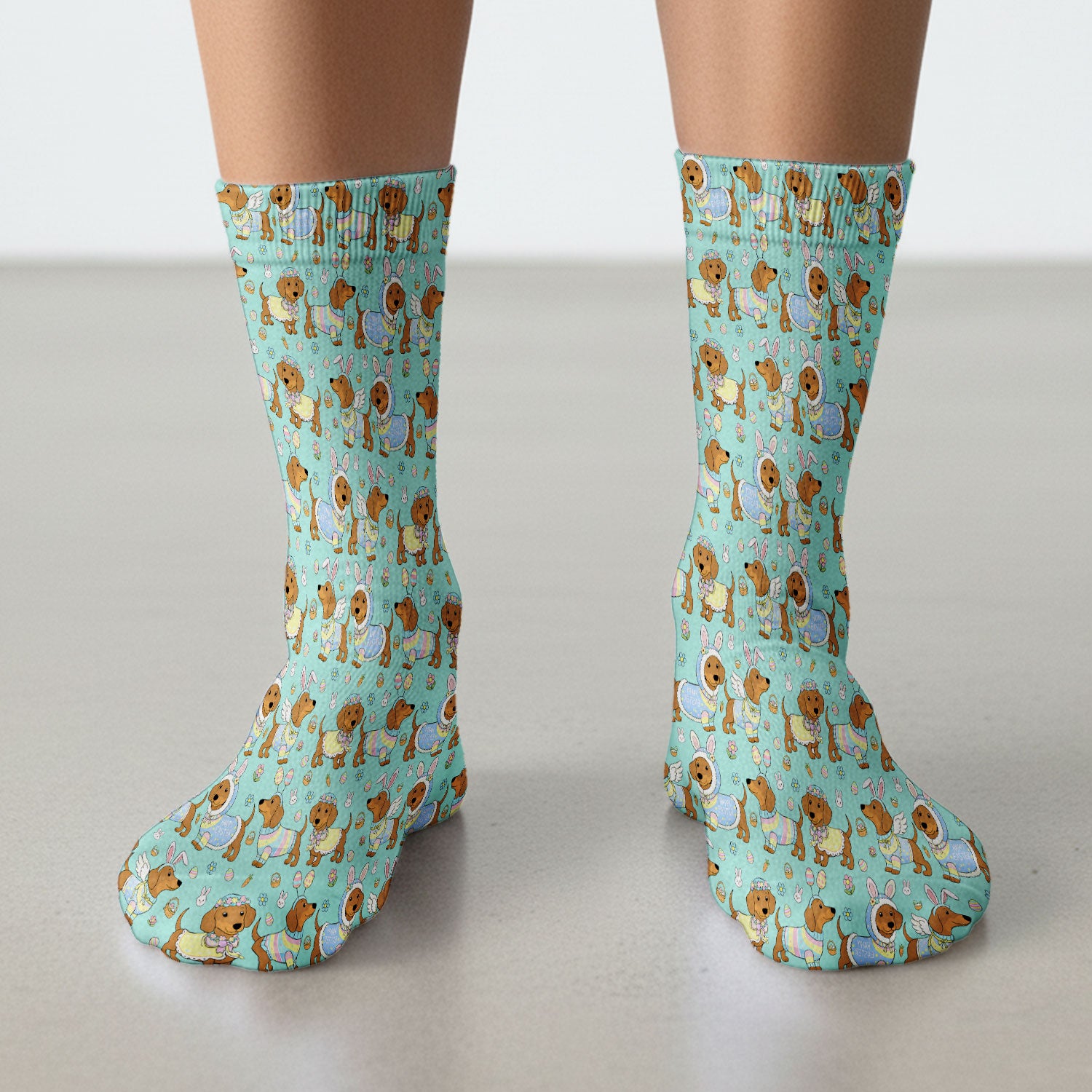 Easter Dachshund Bunny Pattern Nurse Socks, Breathable Fabrics Medical Uniform