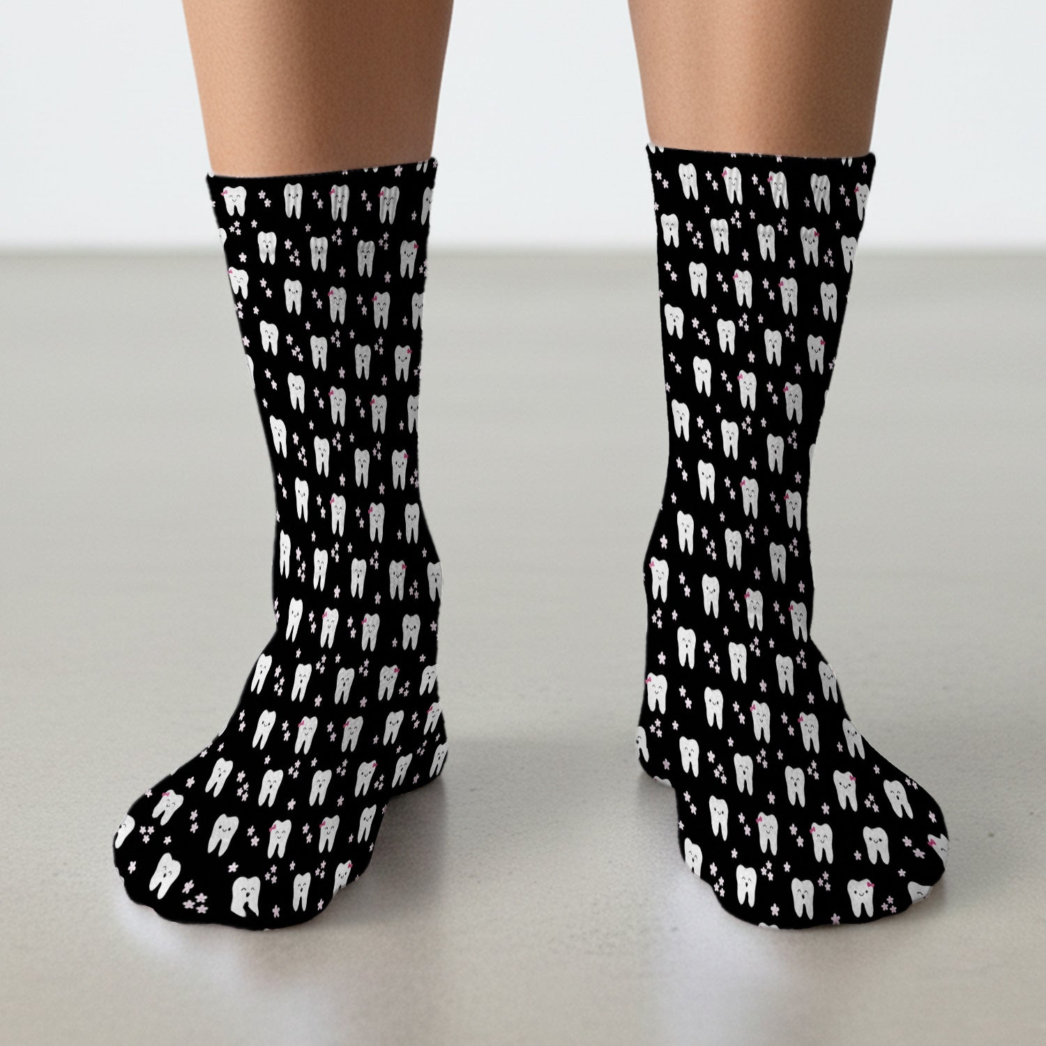 Cute Smiling Tooth And Flowers Socks, Adult Socks for Men and Women