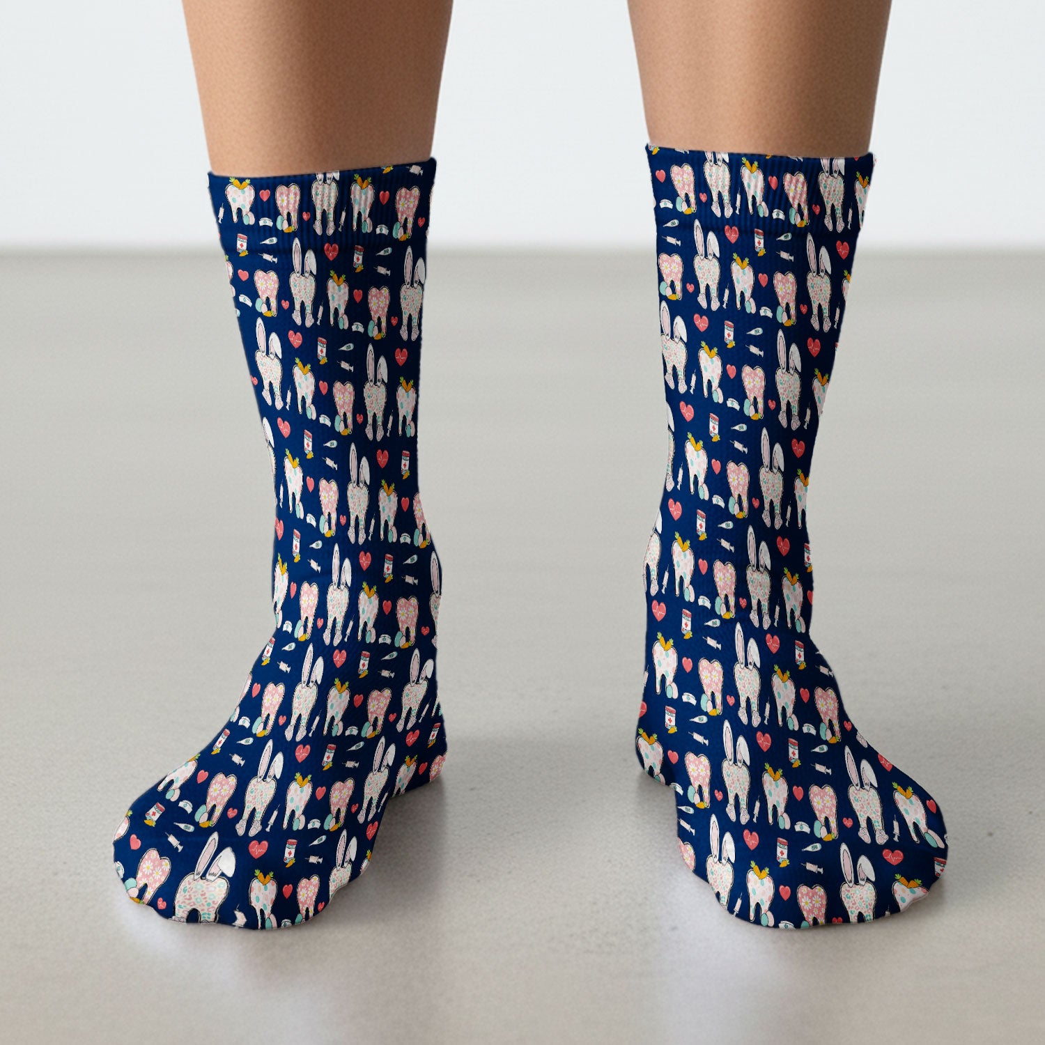 Playful Bunny Dentist Illustration Medical Socks, Adult Socks for Men and Women
