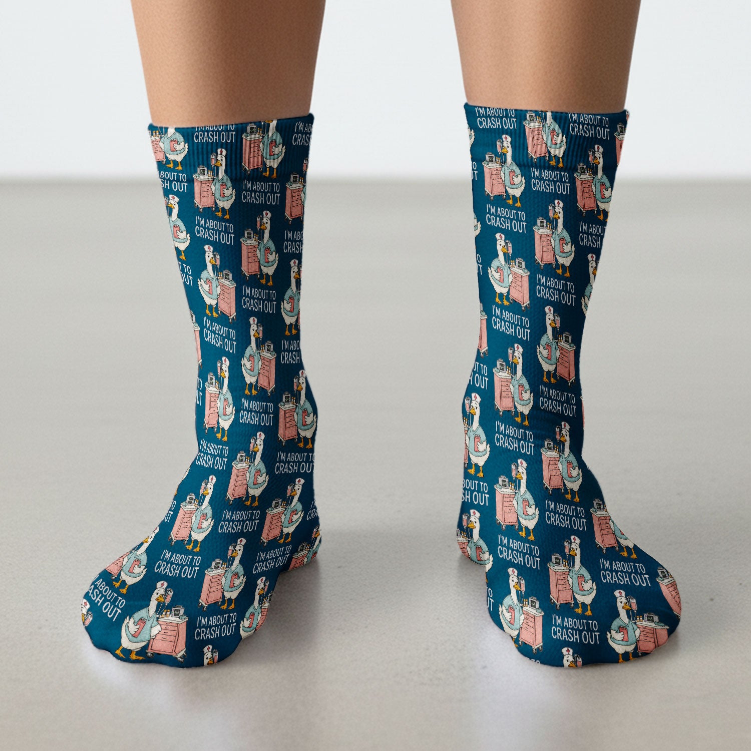 Funny Nurse Goose Crash Out Pattern Socks, Breathable Fabrics Medical Uniform