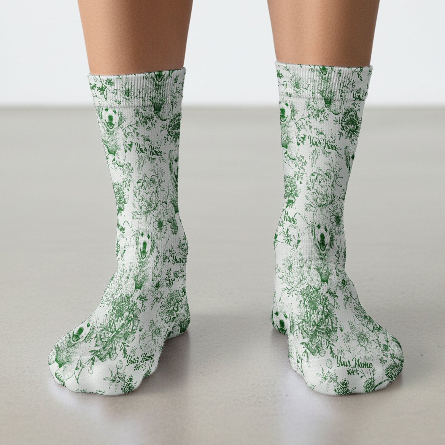 Personalized Custom Pet Photo Name Floral Pattern Socks, Adult Socks for Men and Women
