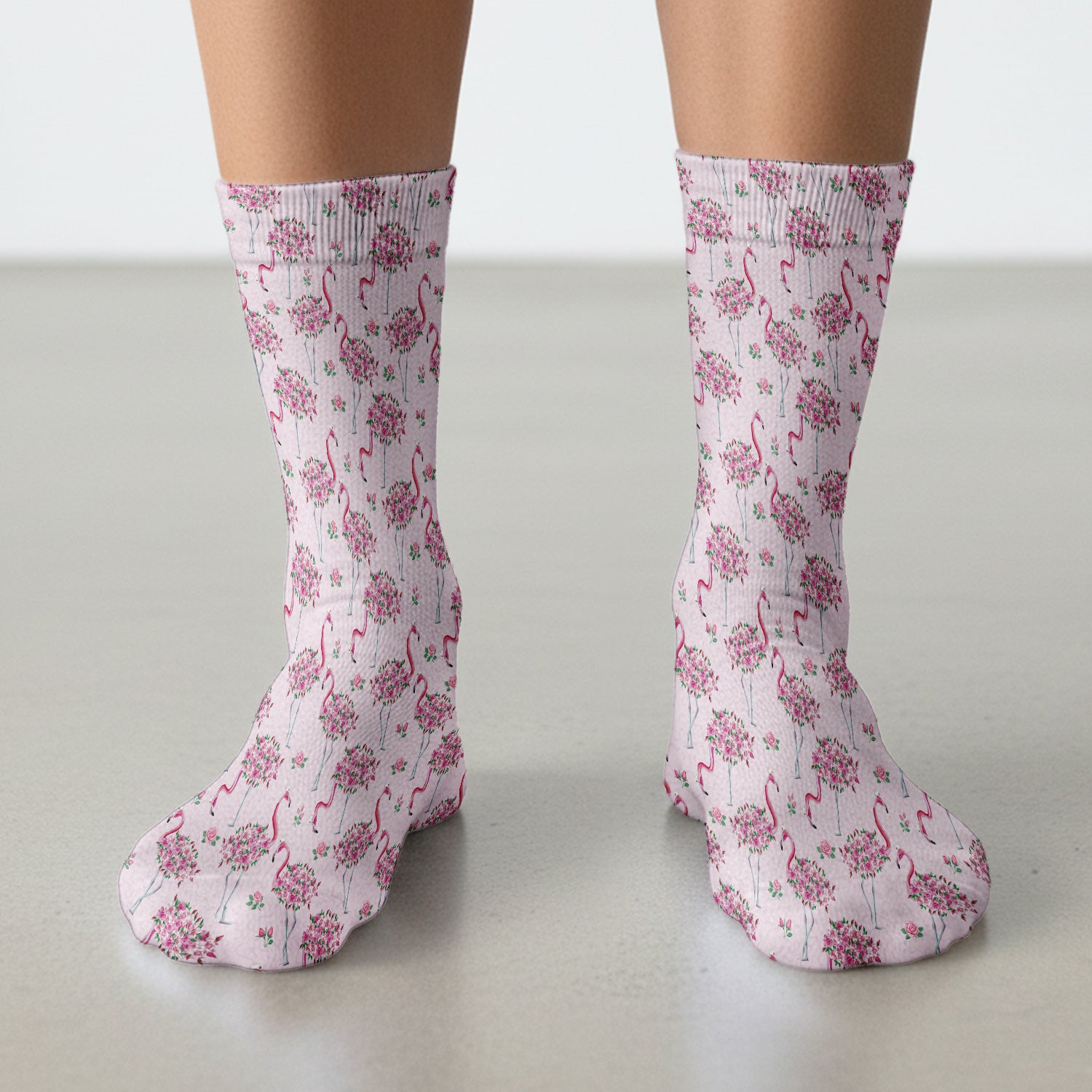Pink Flamingo Floral Pattern Socks, Socks for Nurse Doctor